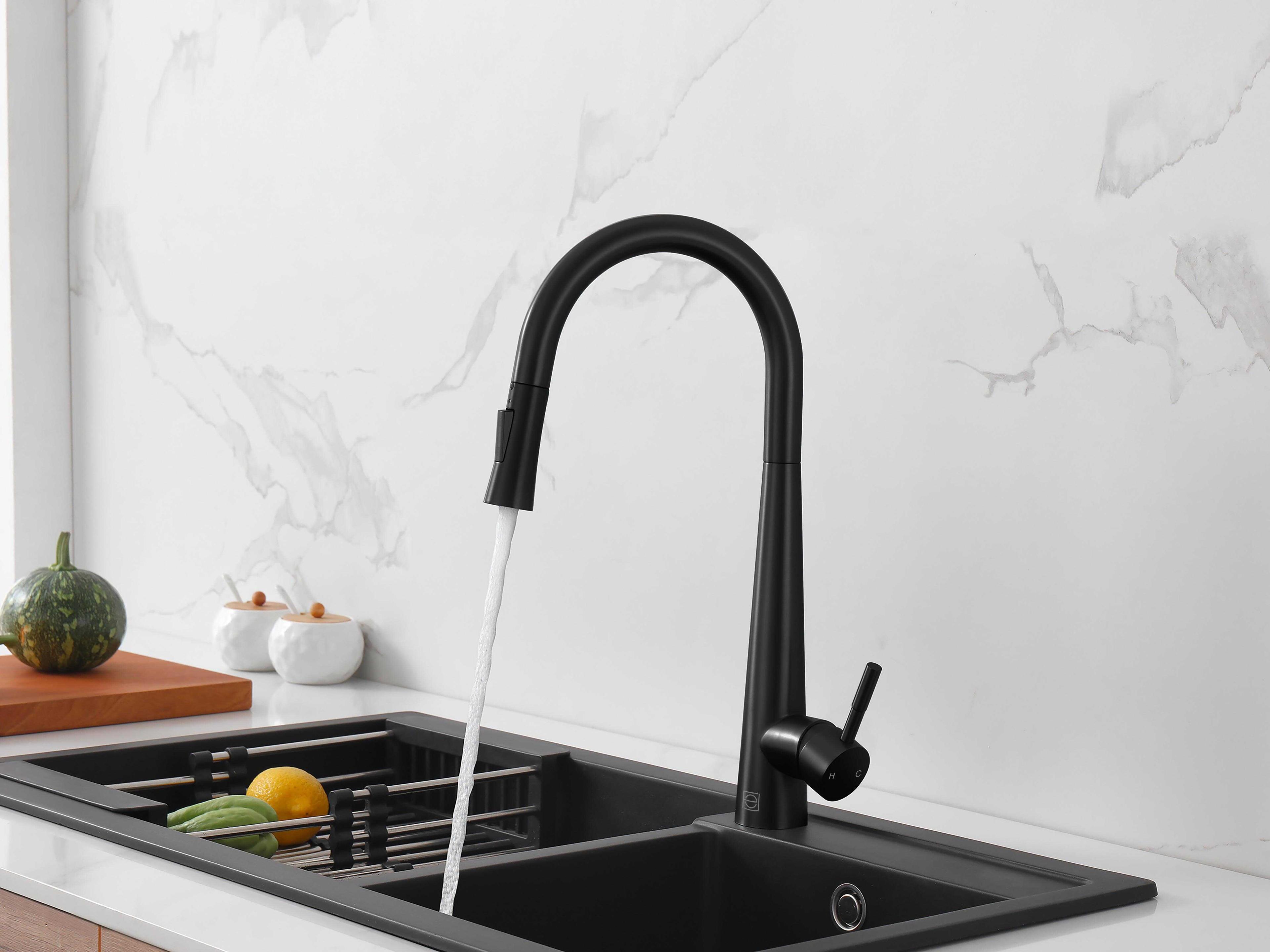 Elegant Lighting Lucas Matte Black Pull Down Sprayer Kitchen Faucet