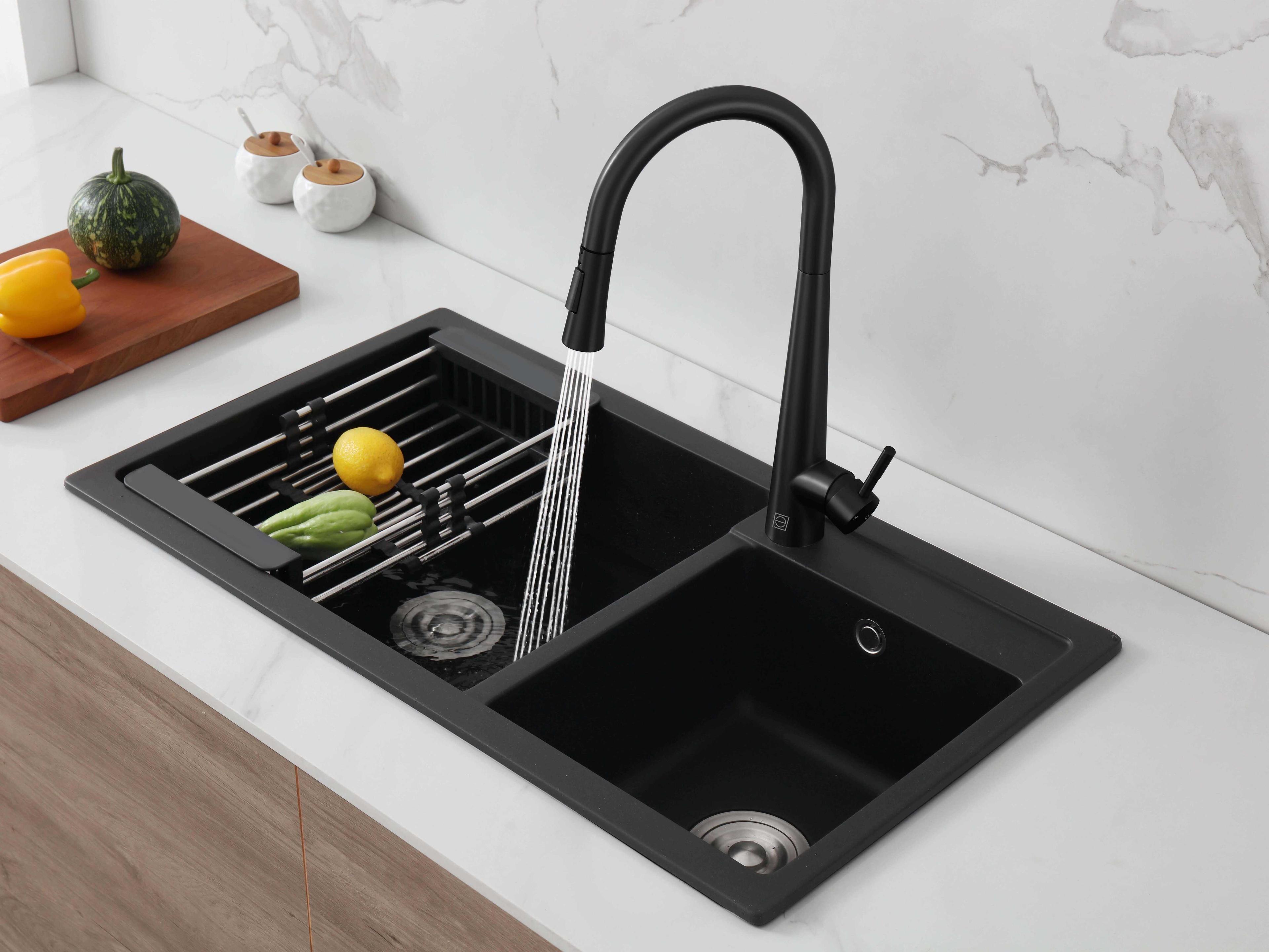 Elegant Lighting Lucas Matte Black Pull Down Sprayer Kitchen Faucet