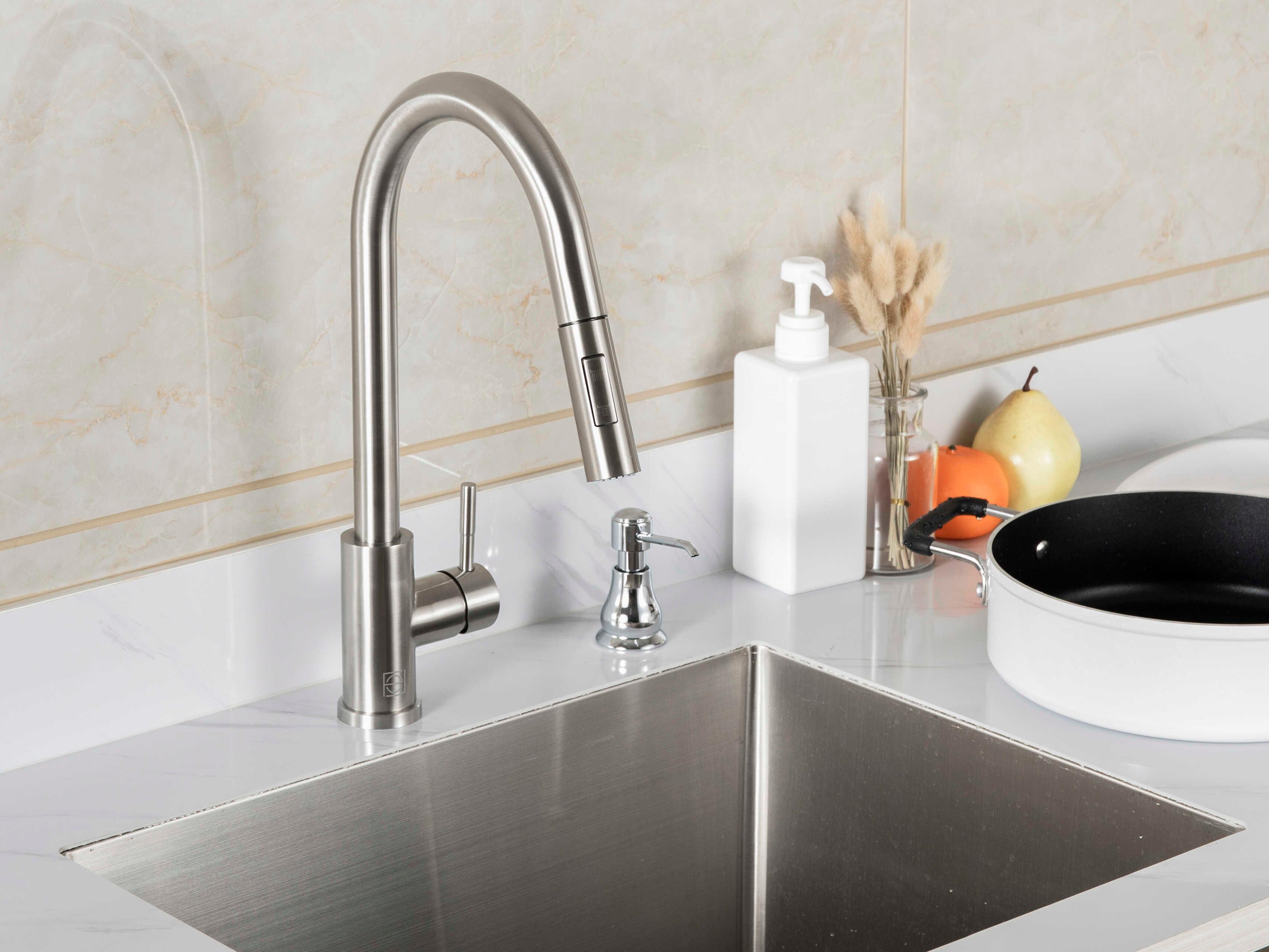 Elegant Lighting Jack Brushed Nickel Pull Down Sprayer Kitchen Faucet