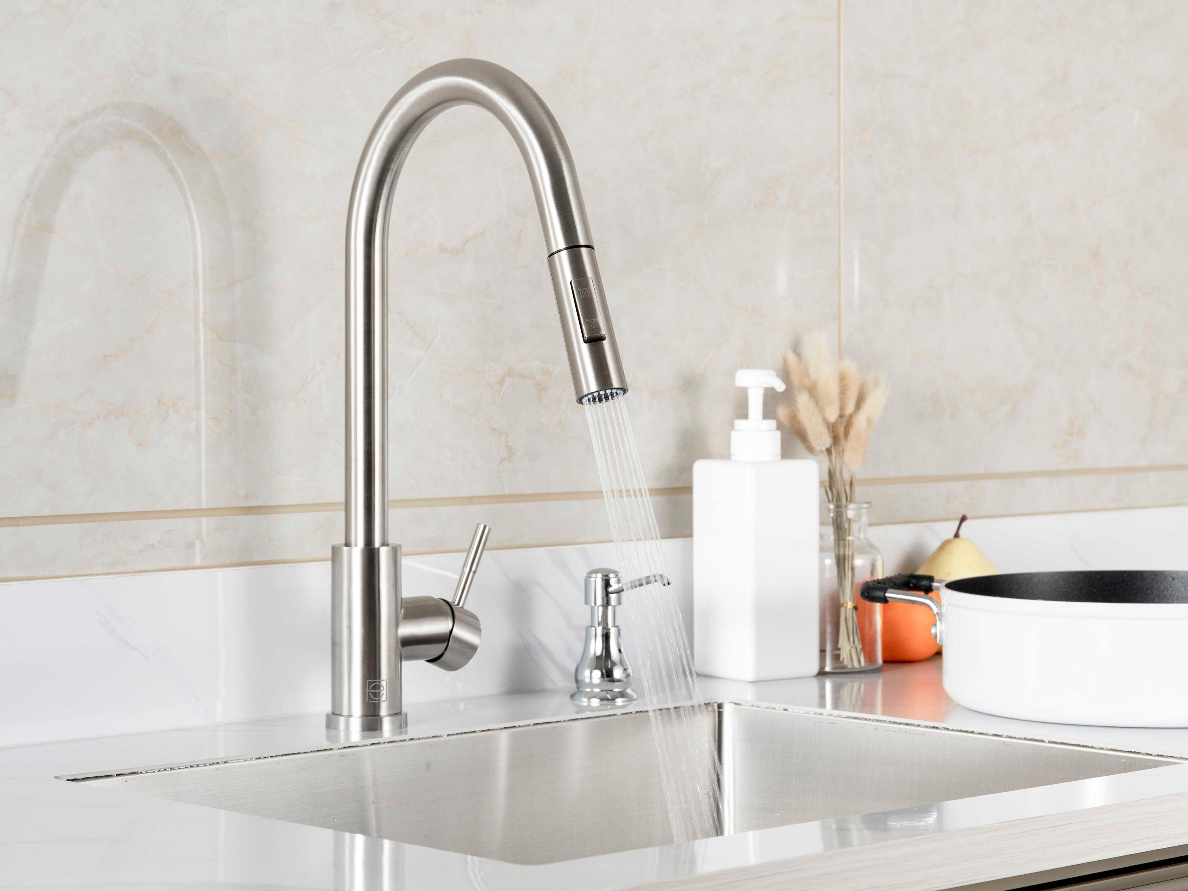 Elegant Lighting Jack Brushed Nickel Pull Down Sprayer Kitchen Faucet