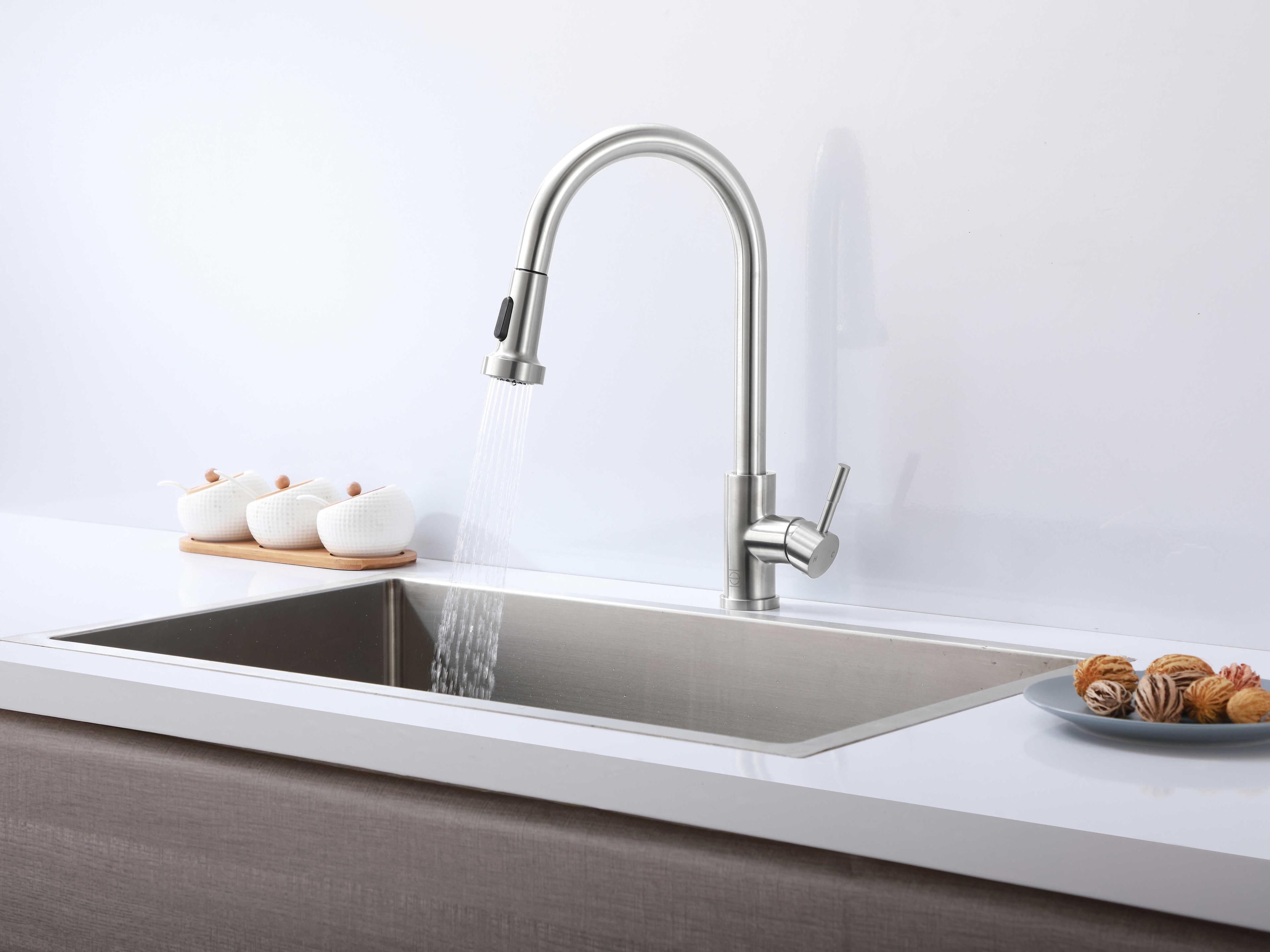 Elegant Lighting Sem Brushed Nickel Pull Down Sprayer Kitchen Faucet