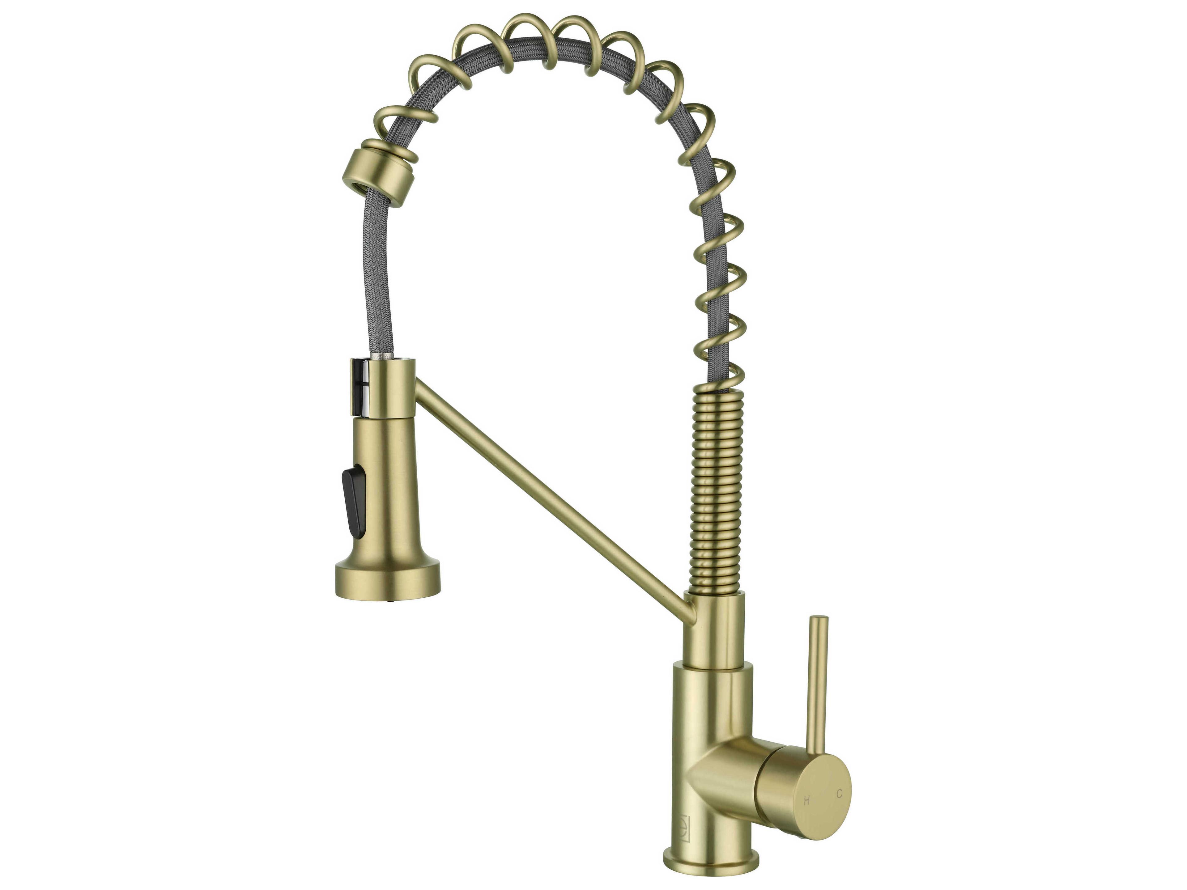 Elegant Lighting Yara Brushed Gold Pull Down Sprayer Kitchen Faucet