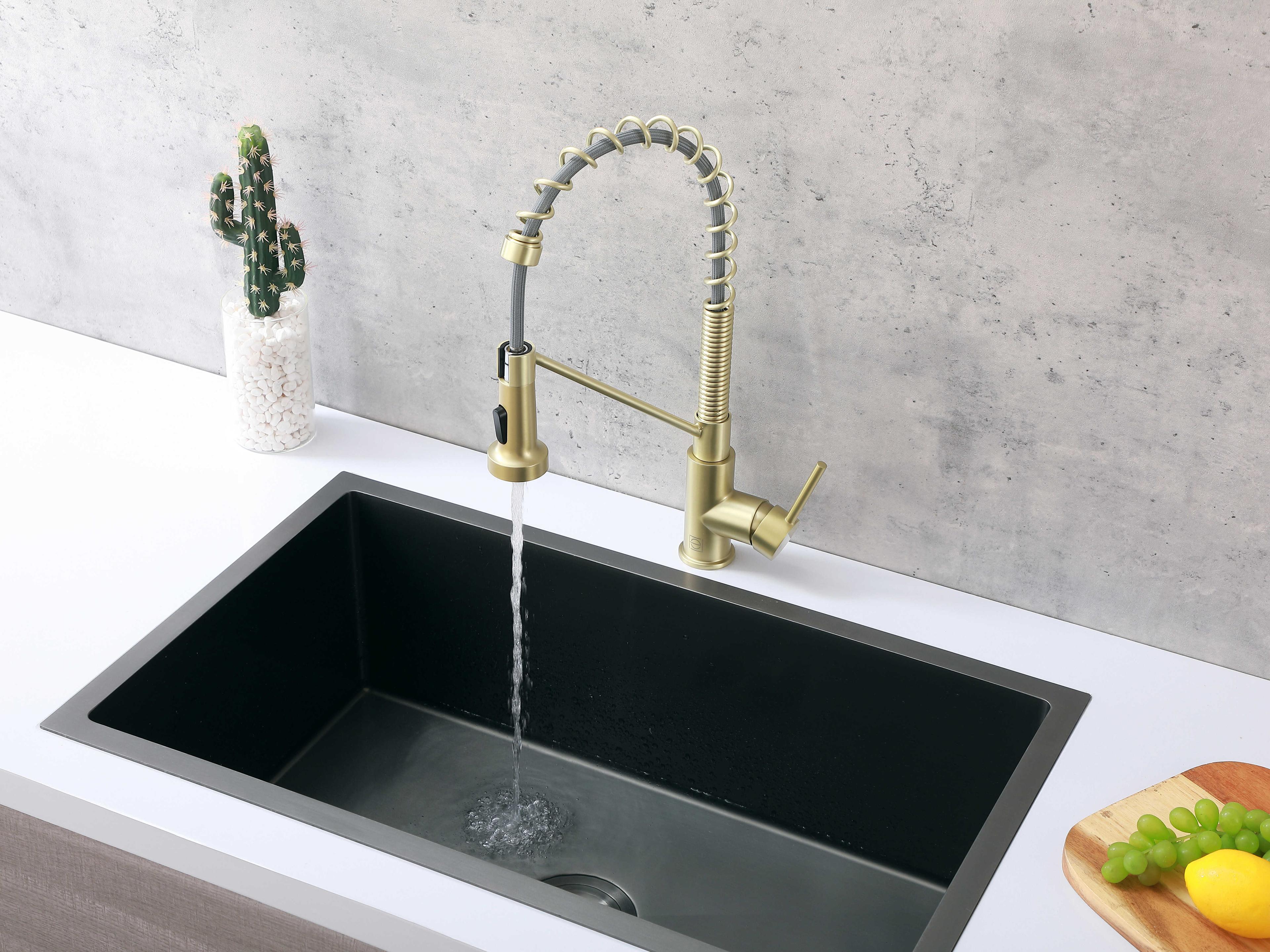 Elegant Lighting Yara Brushed Gold Pull Down Sprayer Kitchen Faucet