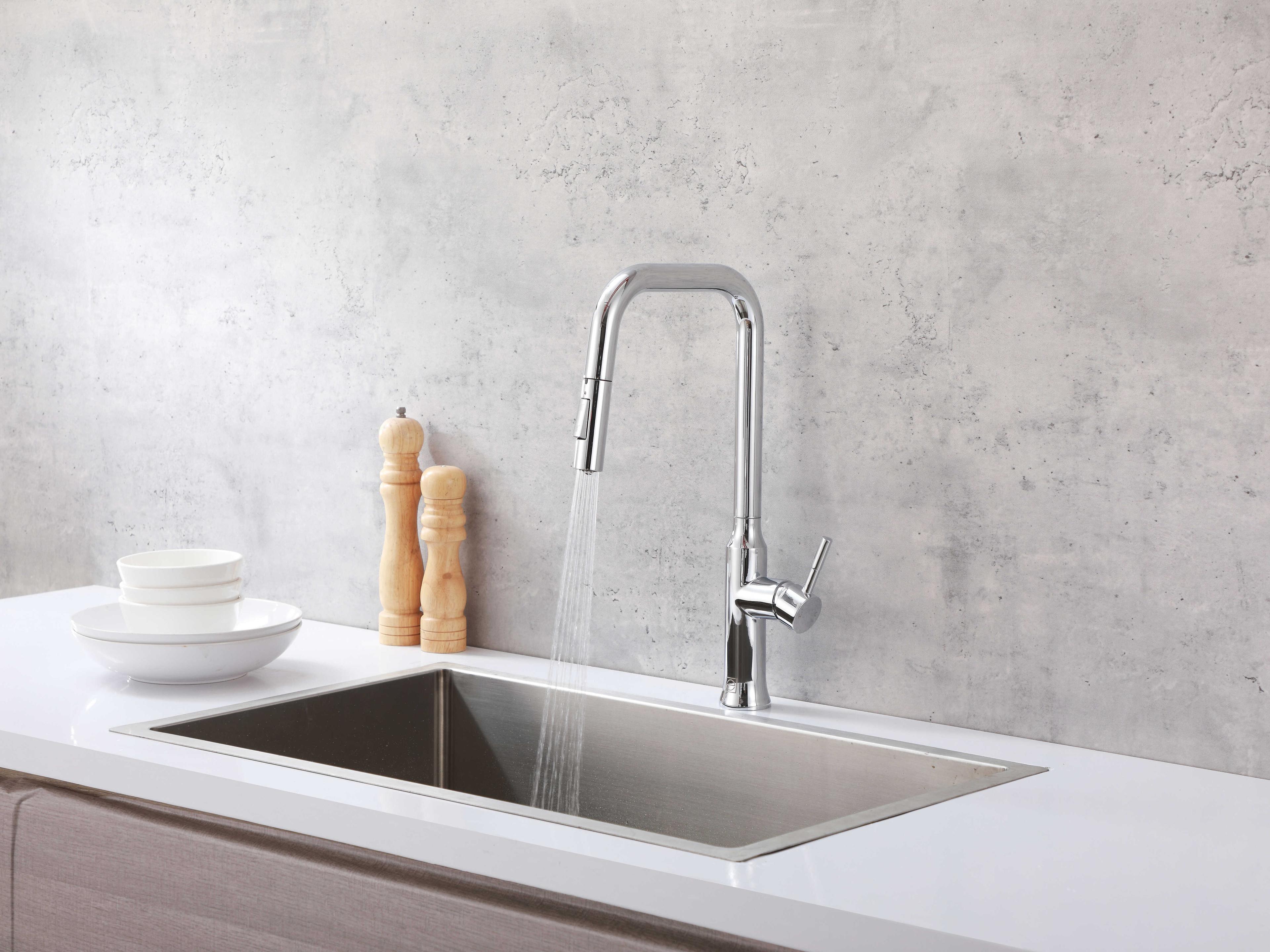 Elegant Lighting Noor Chrome Pull Down Sprayer Kitchen Faucet