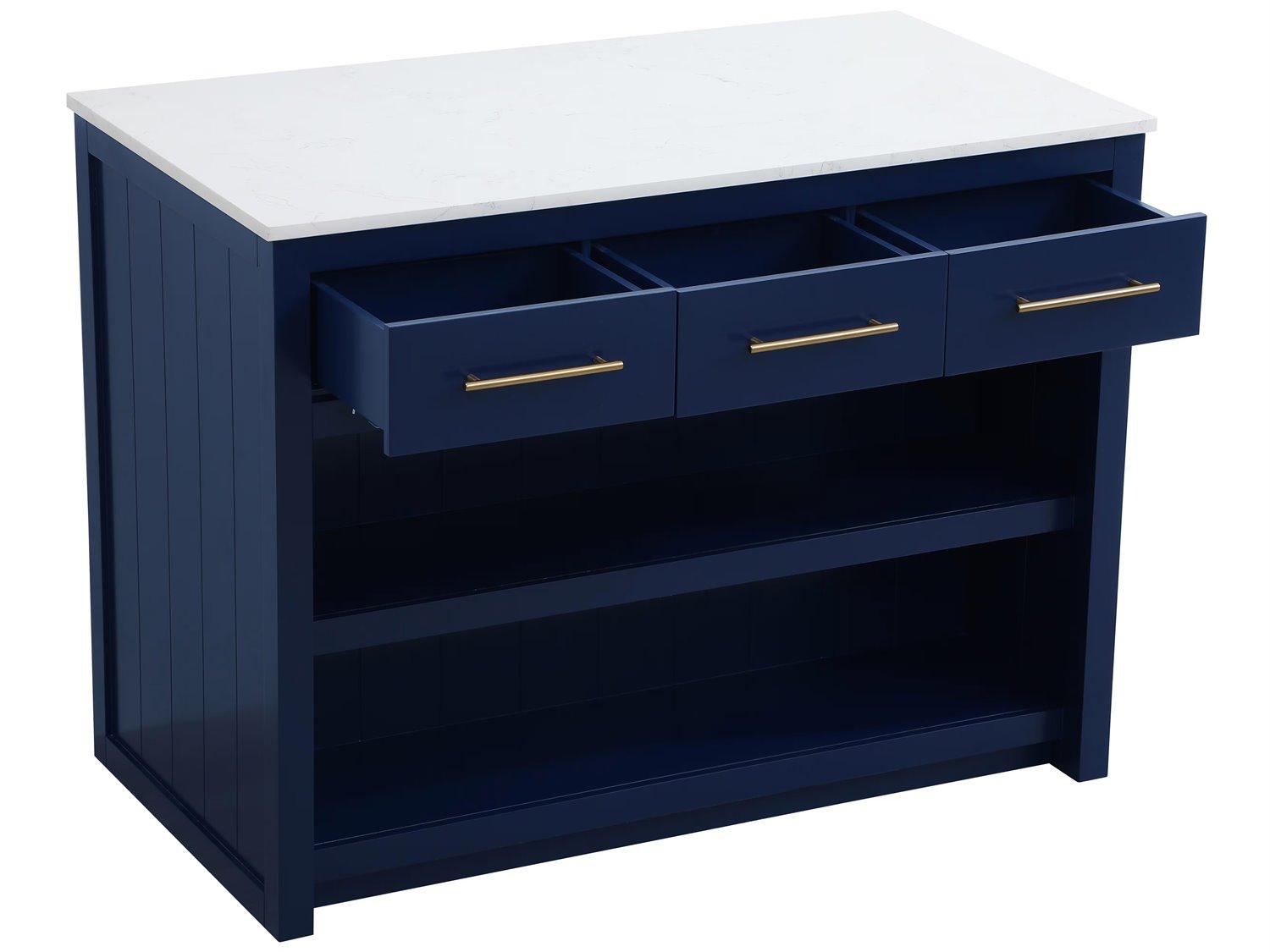 Elegant Lighting Porter Marble Blue Kitchen Island