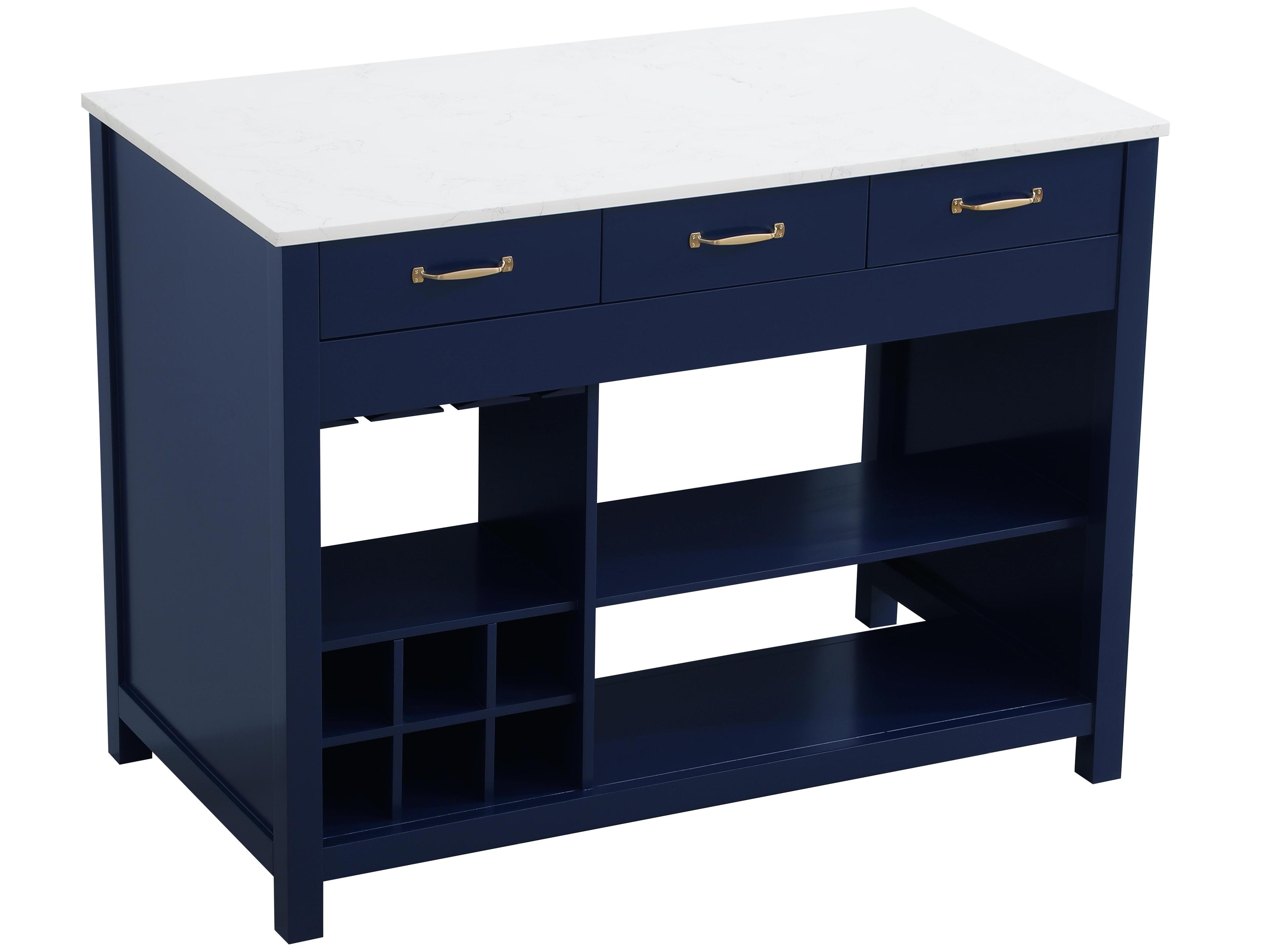 Elegant Lighting Jax Marble Blue Kitchen Island