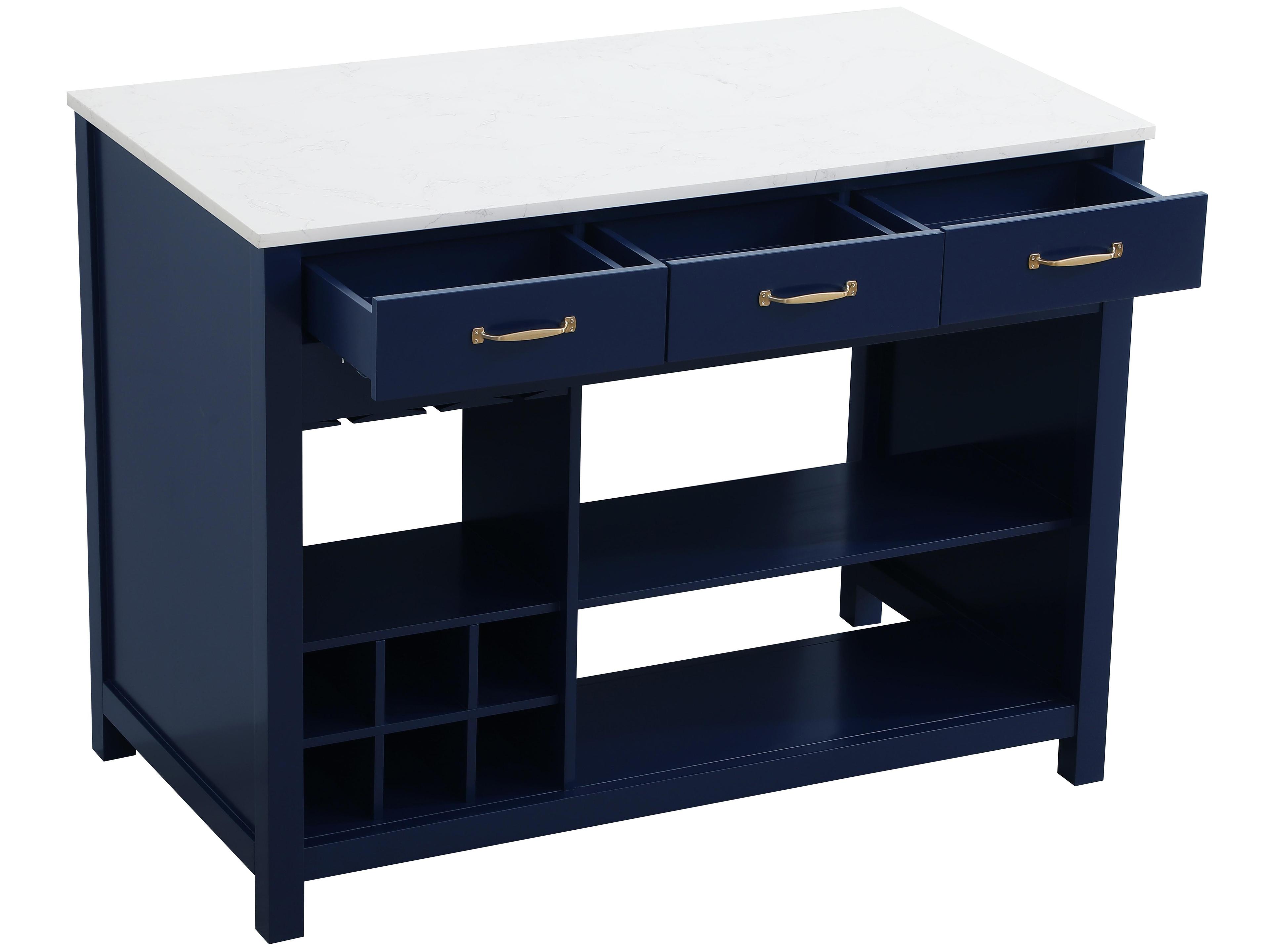 Elegant Lighting Jax Marble Blue Kitchen Island