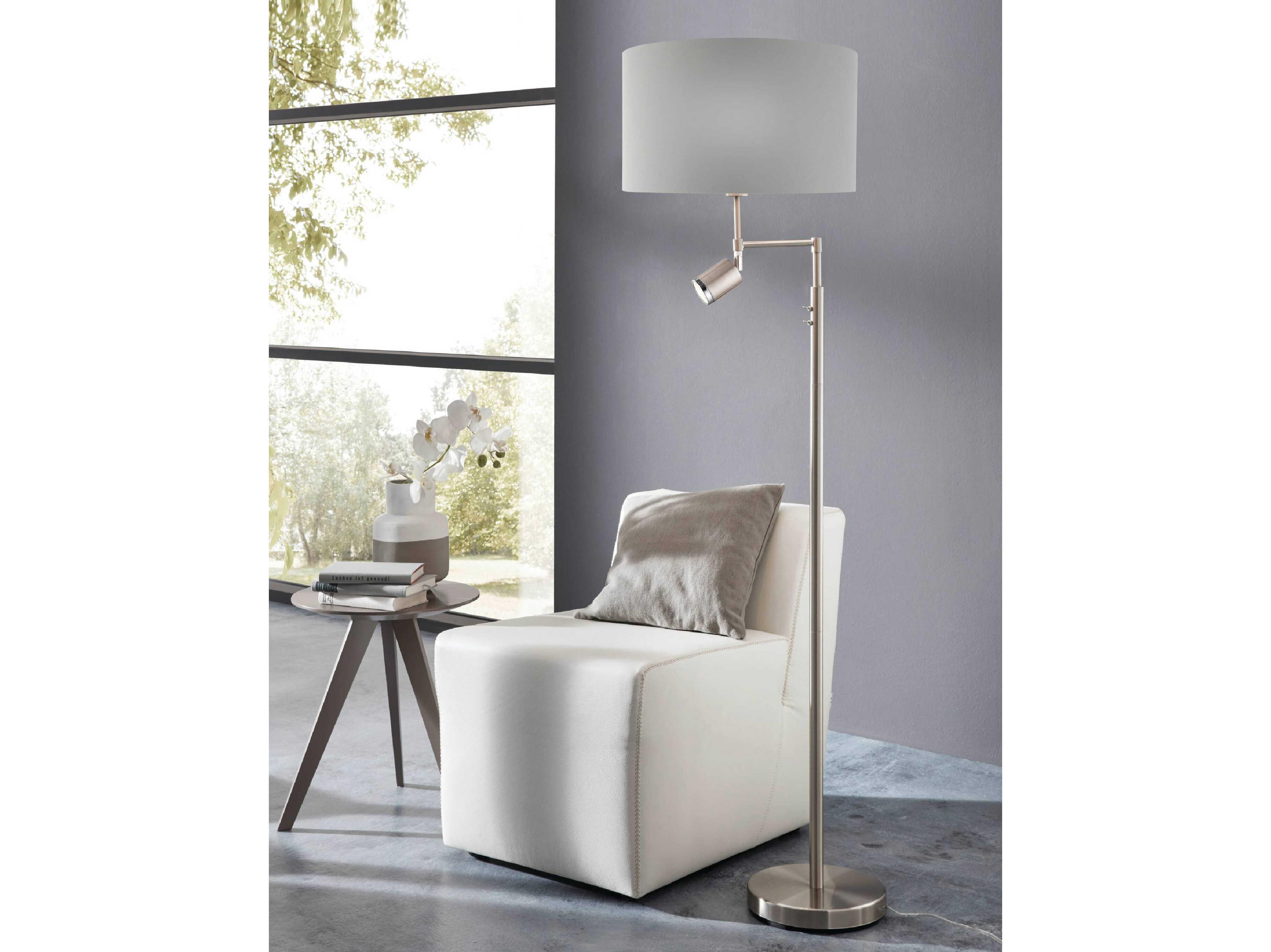 Eglo Santander Matte Nickel Grey Exterior Silver Interior Fabric Floor Lamp