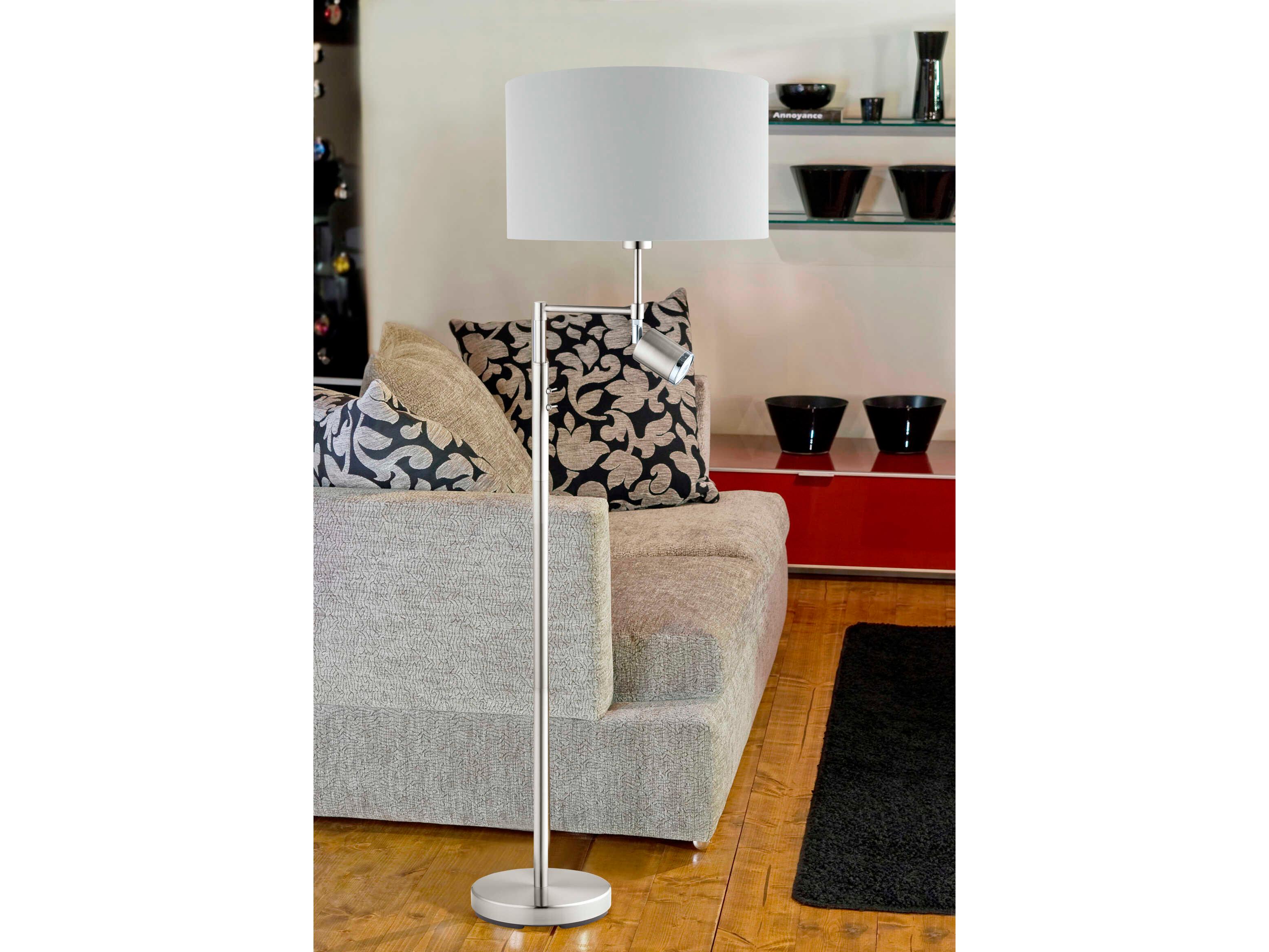 Eglo Santander Matte Nickel Grey Exterior Silver Interior Fabric Floor Lamp