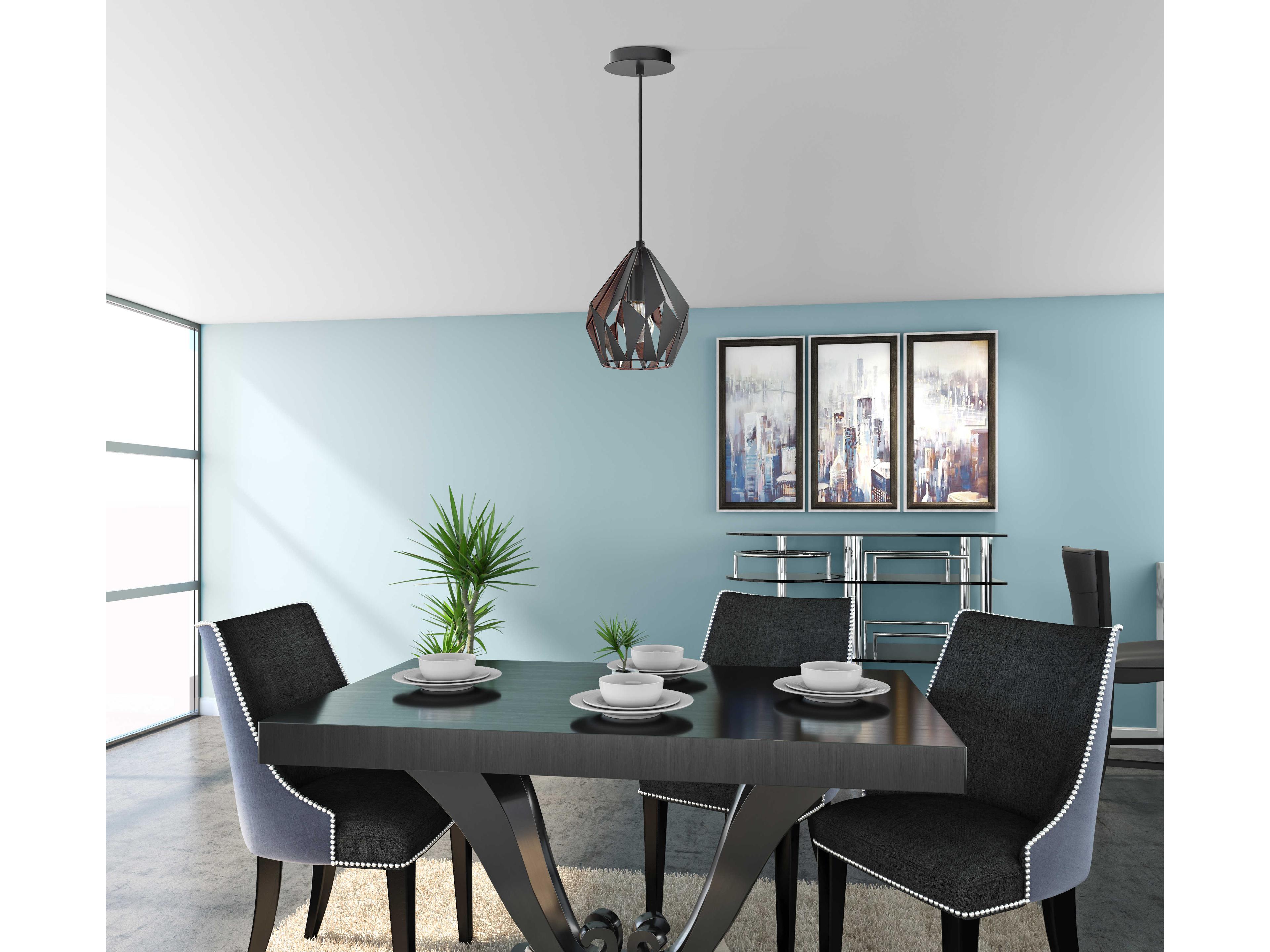 Eglo Carlton 1-Light Matte Black Copper Geometric Mini Pendant