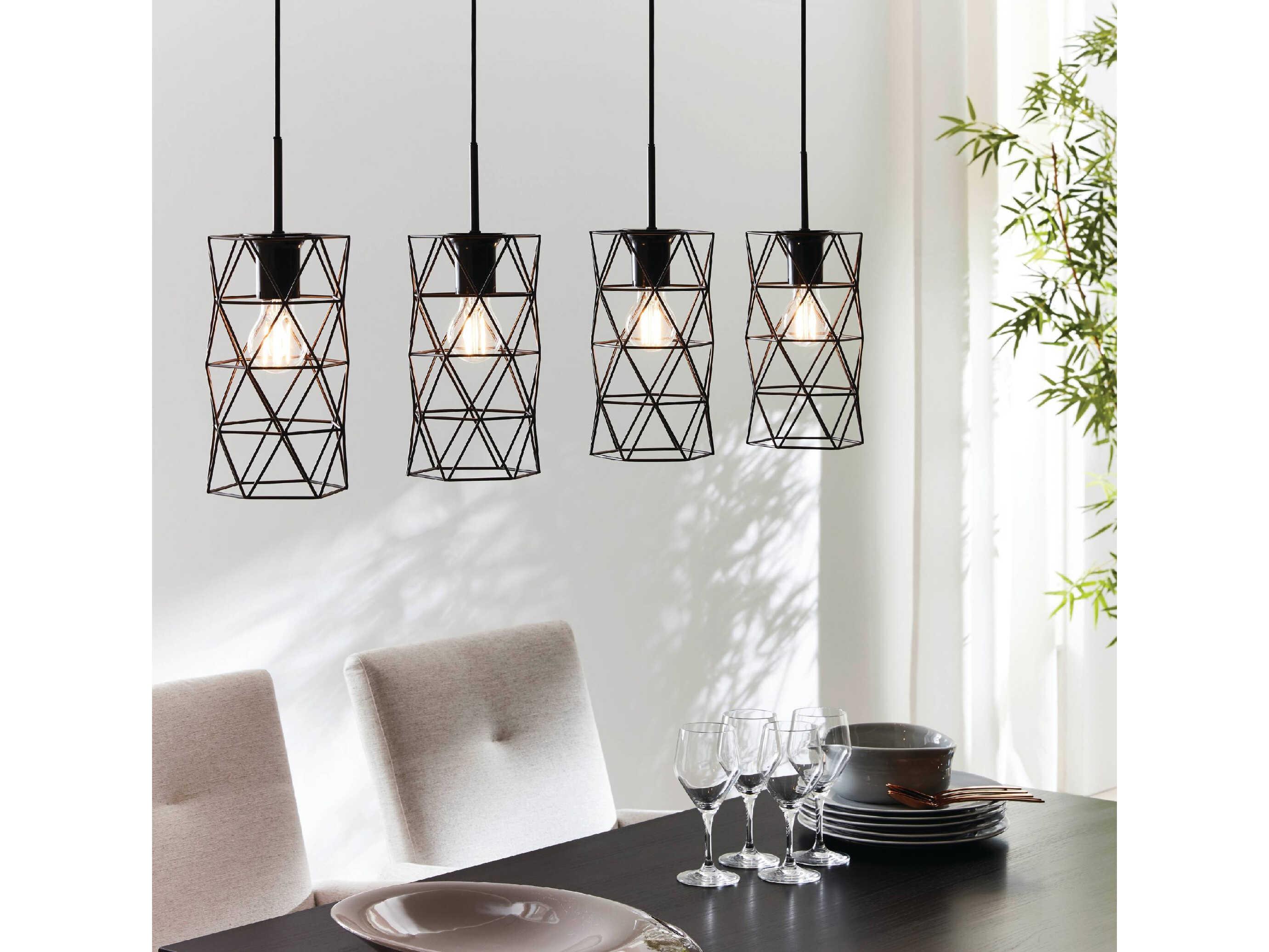 Eglo Estevau 4-Light Matte Black Cylinder Geometric Island Pendant