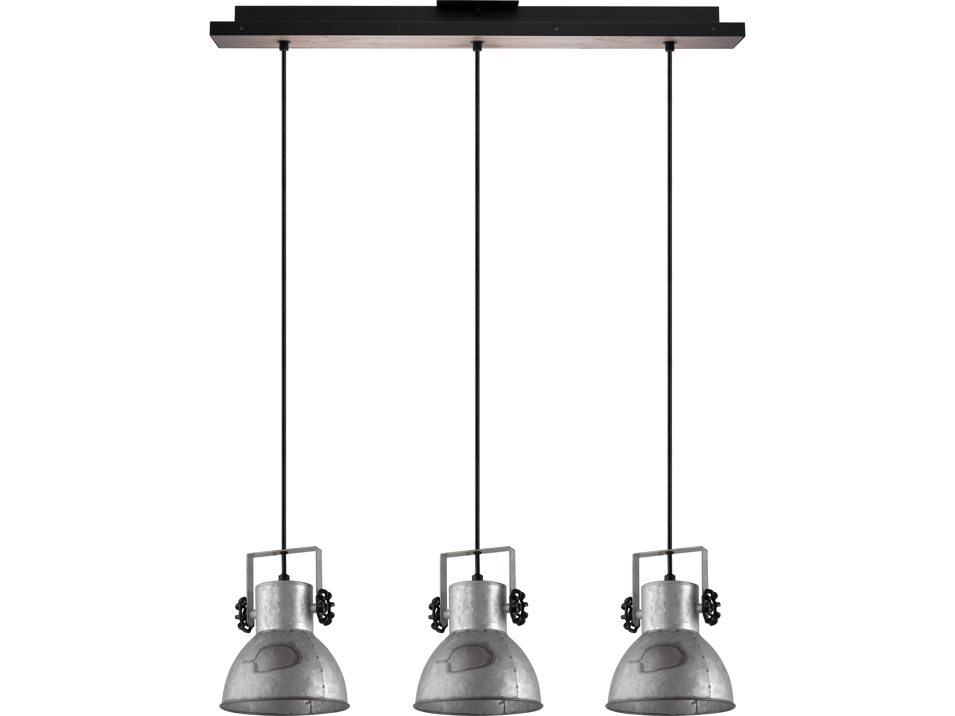 Eglo Barnstaple 3-Light Black Bleached Wood Steel Dome Island Pendant