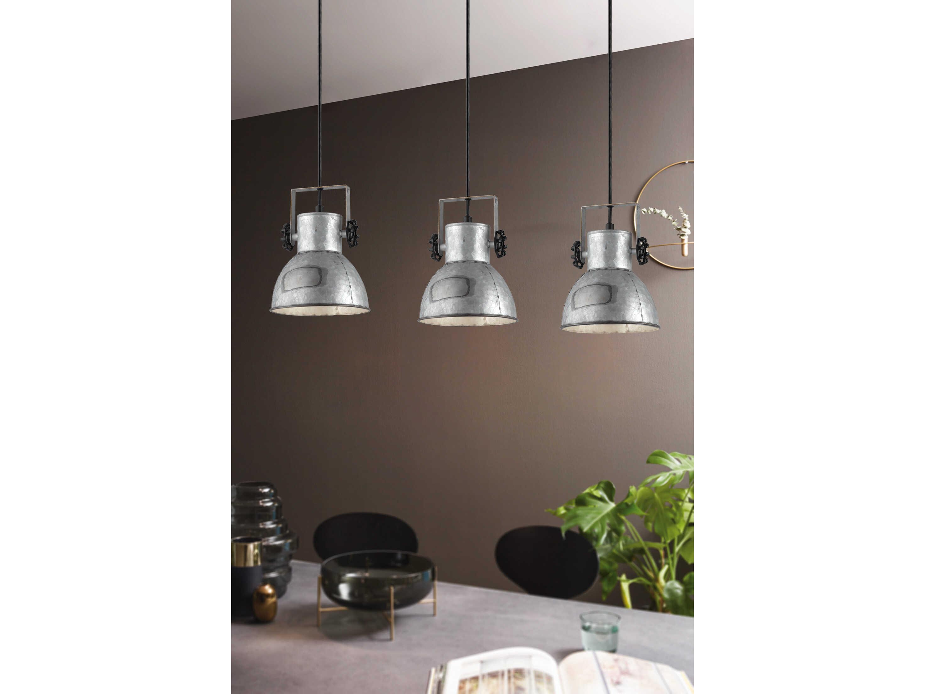 Eglo Barnstaple 3-Light Black Bleached Wood Steel Dome Island Pendant