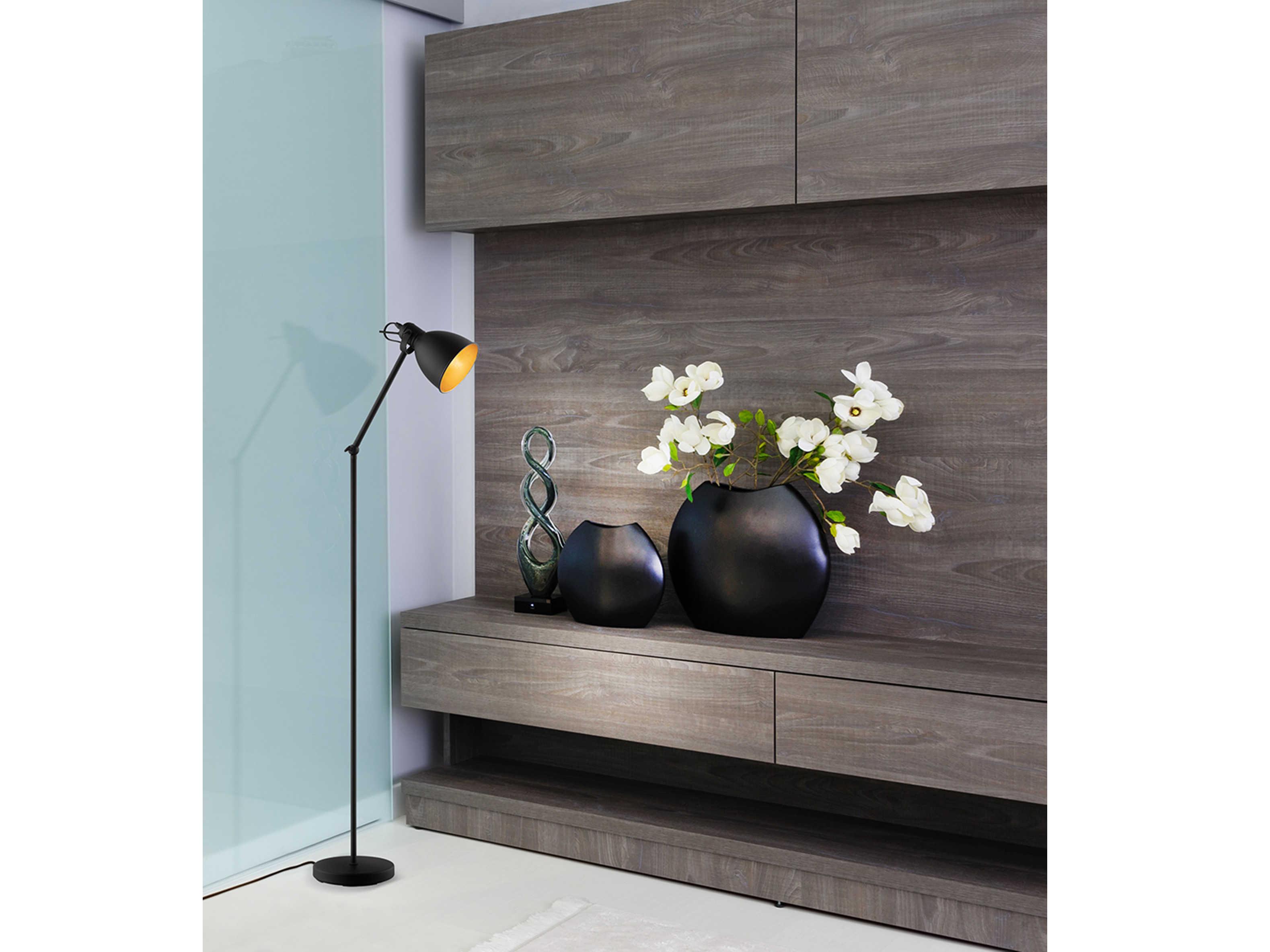 Eglo Priddy Black Gold Exterior Interior Metal Floor Lamp