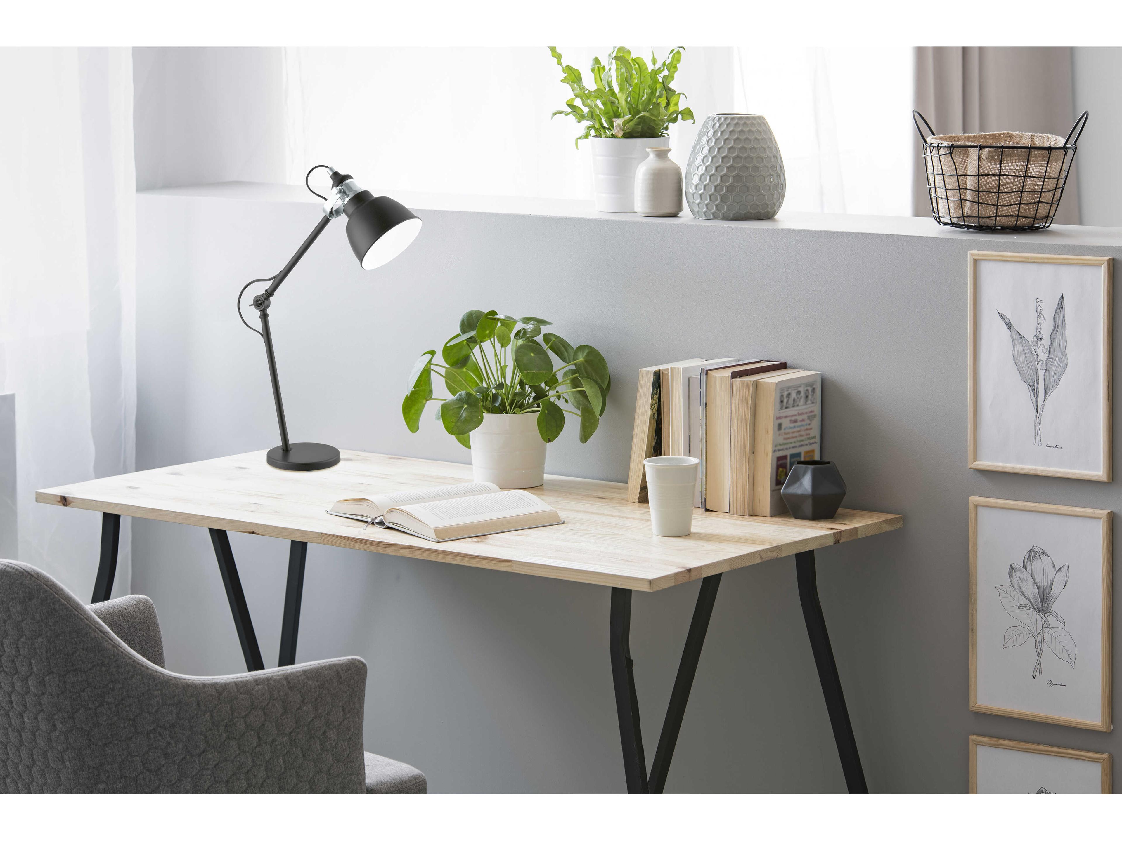 Eglo Thornford Matte Black Chrome White Metal Desk Lamp