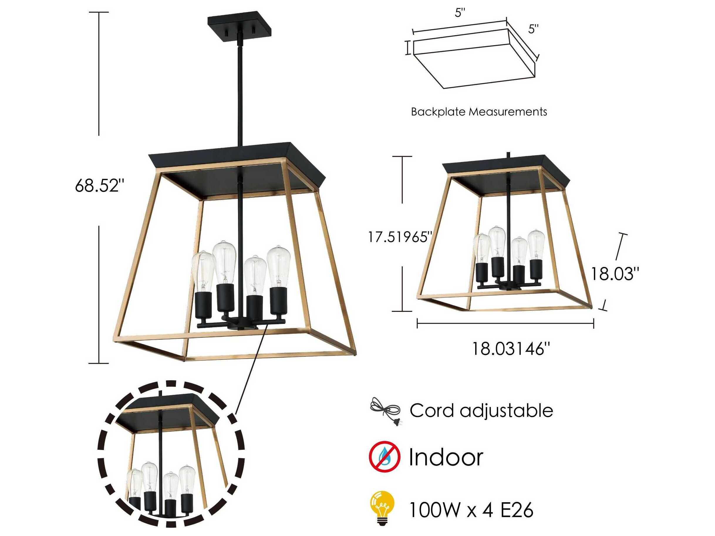 Eglo Paulino 4-Light Brushed Gold Matte Black Pendant