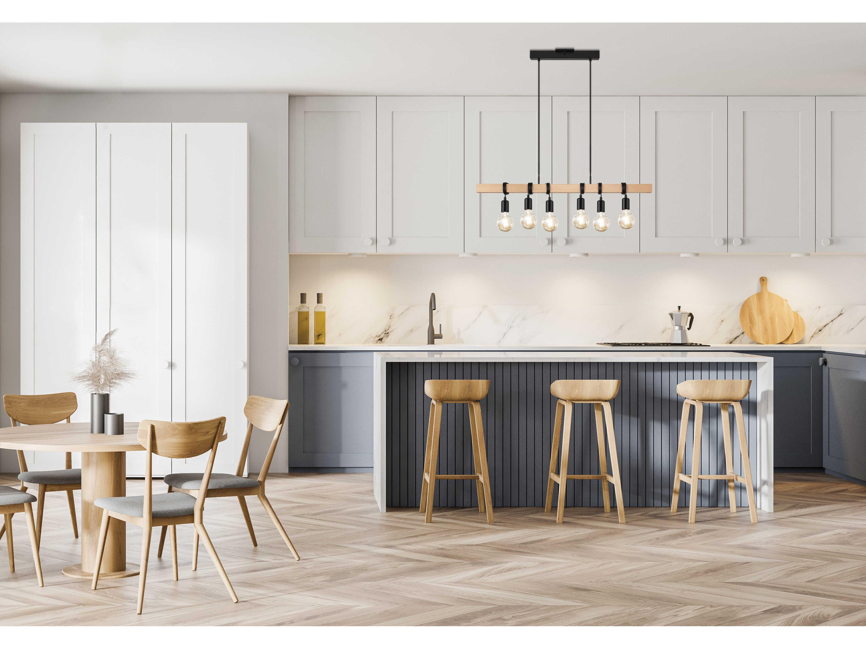 Eglo Kingswood 6-Light Wood Black Brown Island Pendant