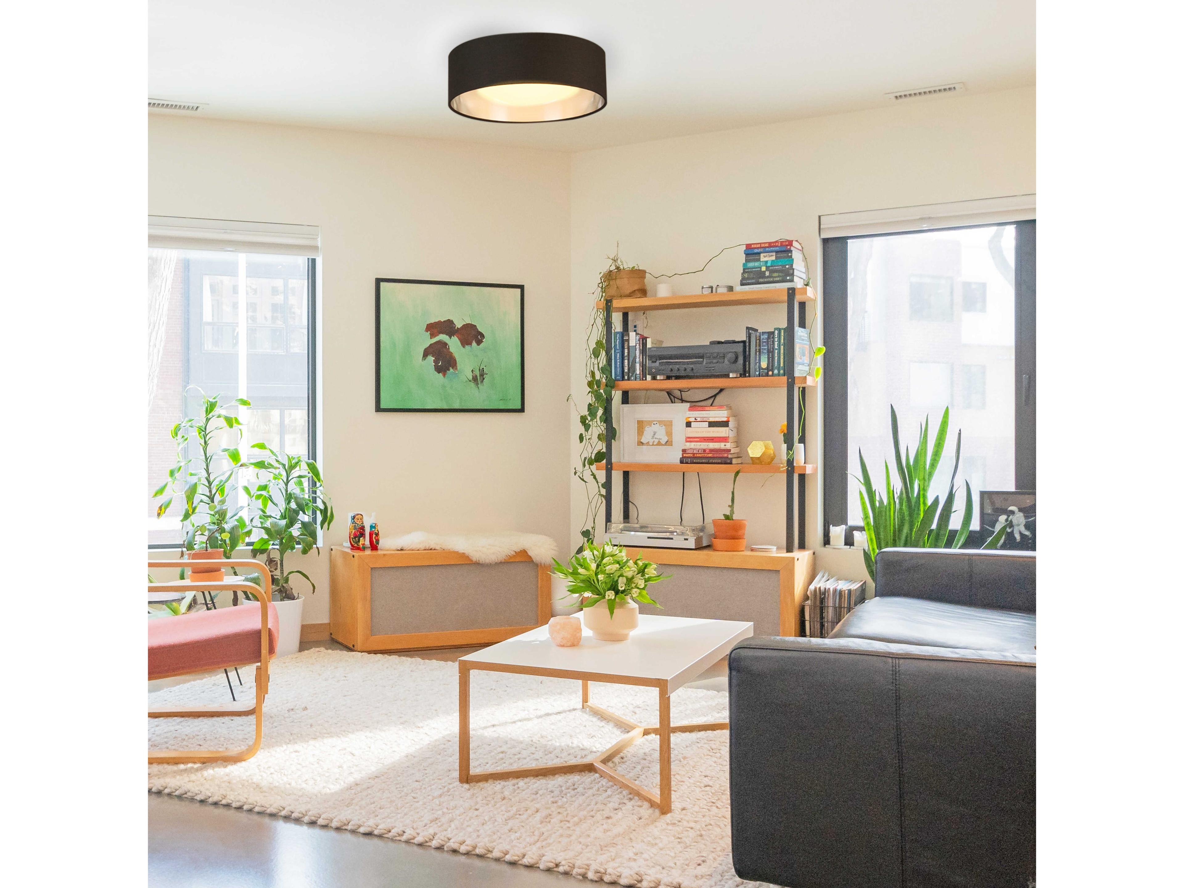 Eglo Orme 1-Light Black Brushed Nickel Drum Flush Mount