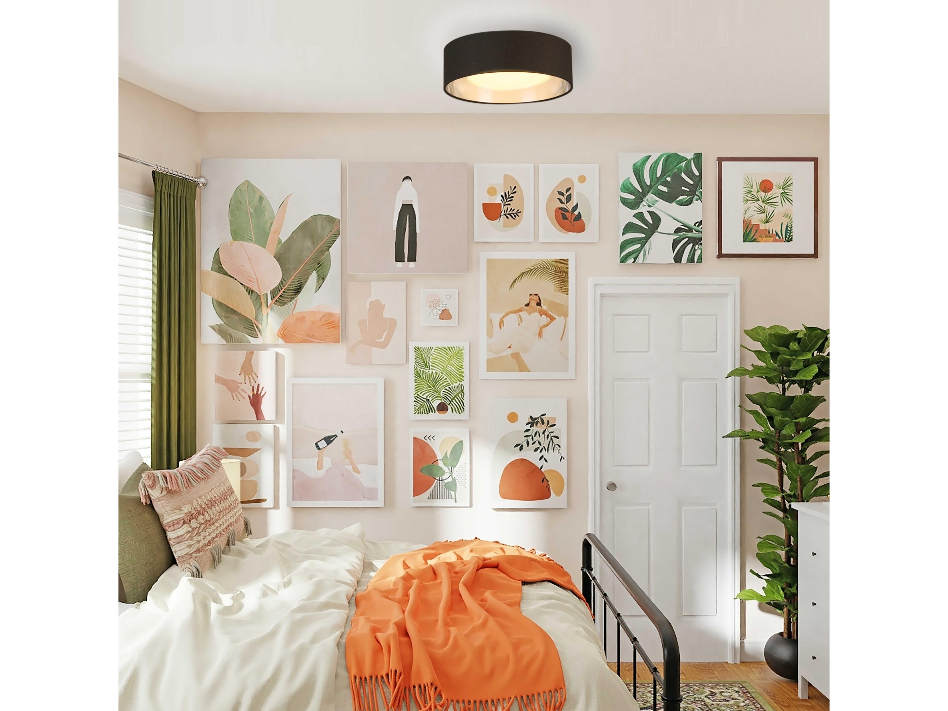 Eglo Orme 1-Light Black Brushed Nickel Drum Flush Mount