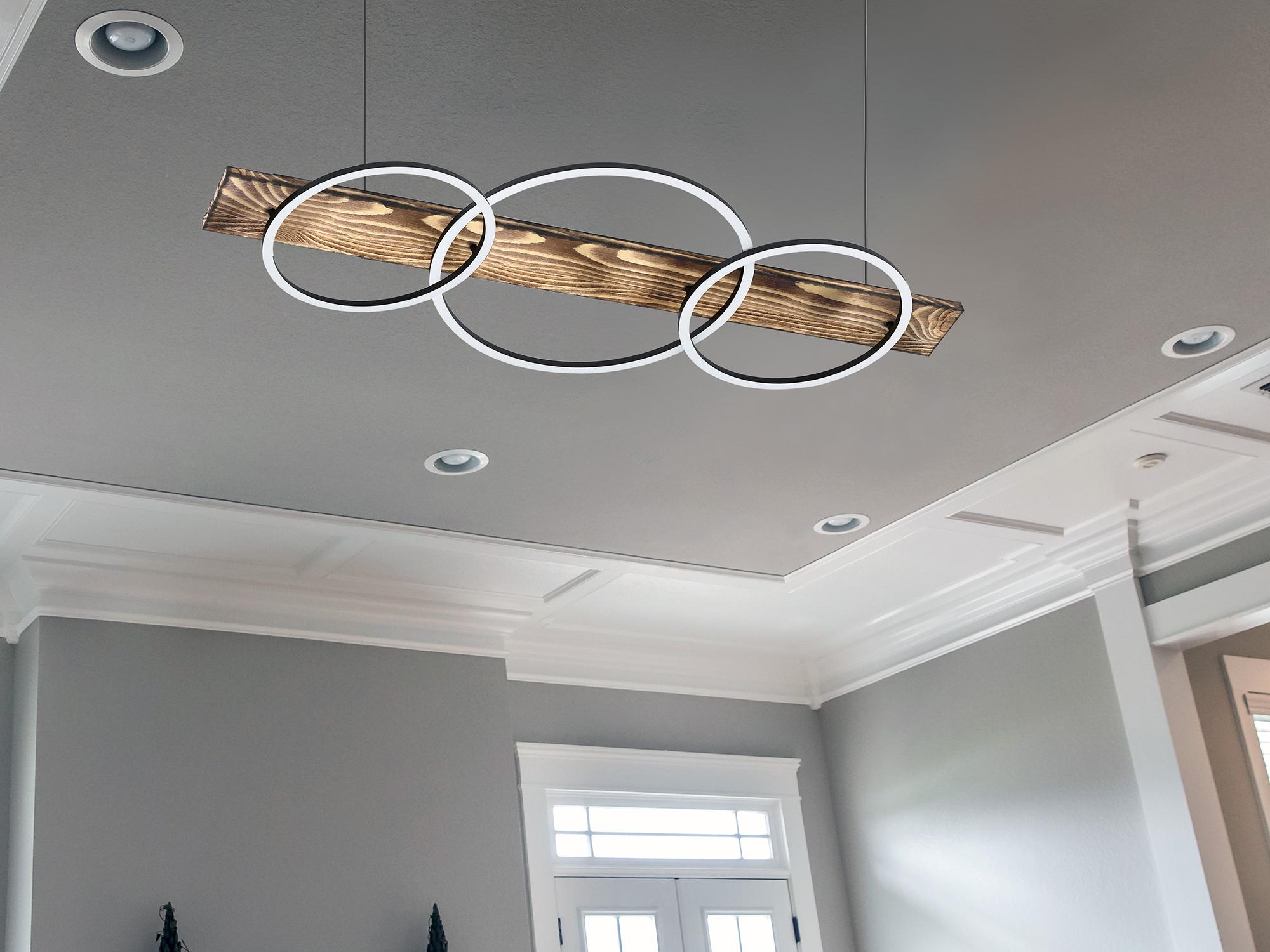 Eglo Boyal 3-Light Brushed Pine Wood Black Geometric Island Pendant