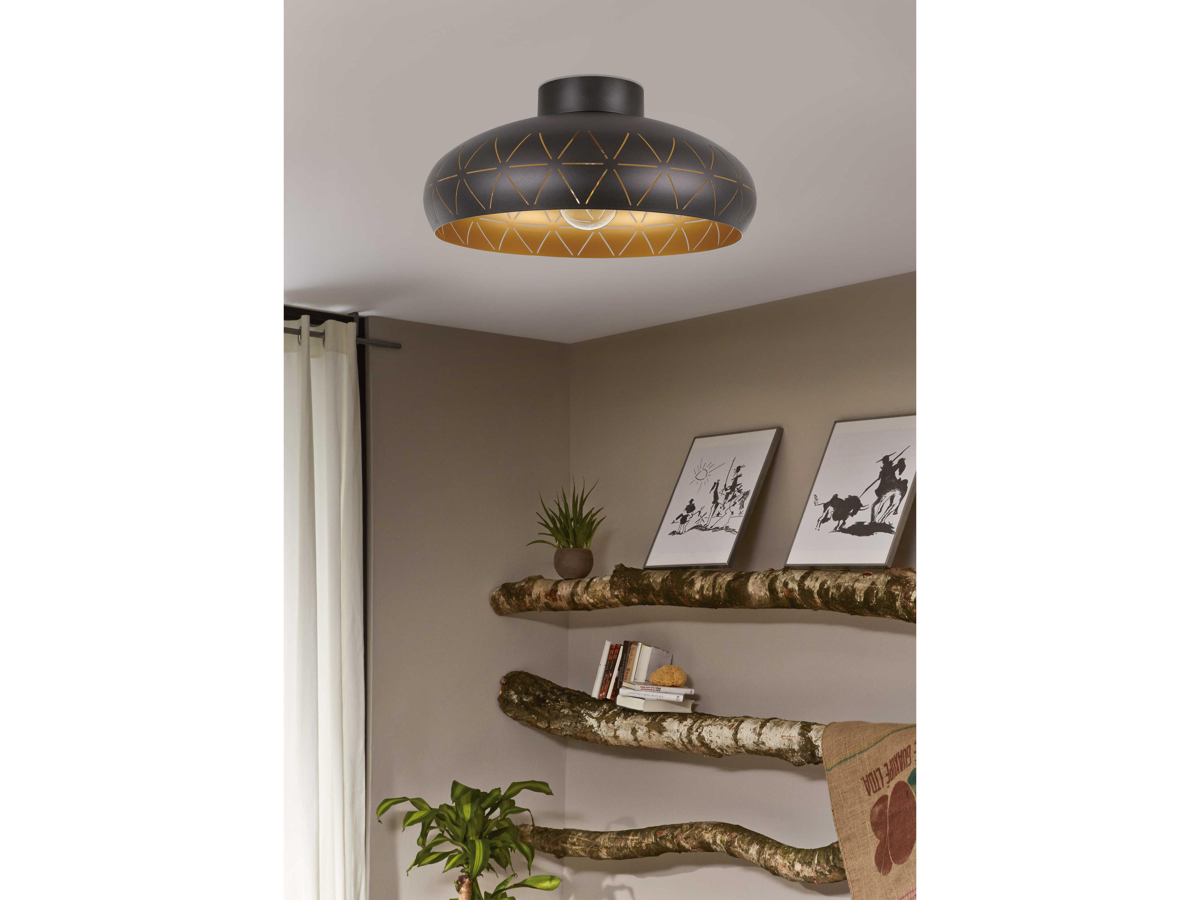 Eglo Ramon 1-Light Black Gold Dome Flush Mount