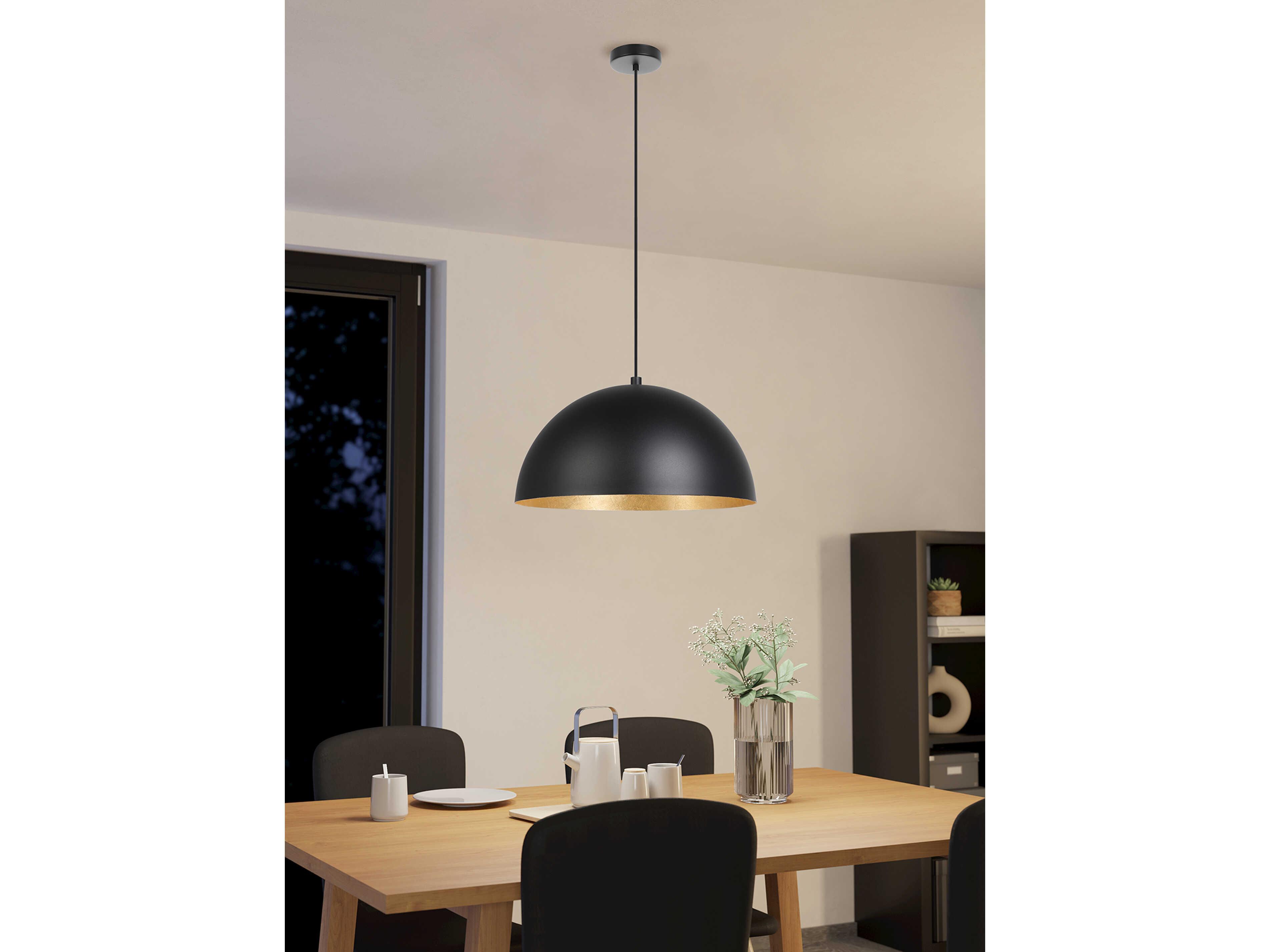 Eglo Rafaelino 1-Light Structured Black Gold Leaf Dome Pendant