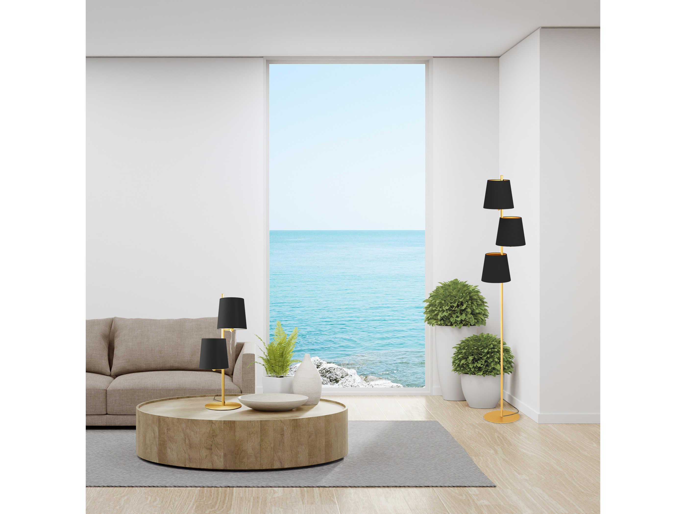 Eglo Almeida Brushed Brass Black Exterior Gold Interior Fabric Floor Lamp