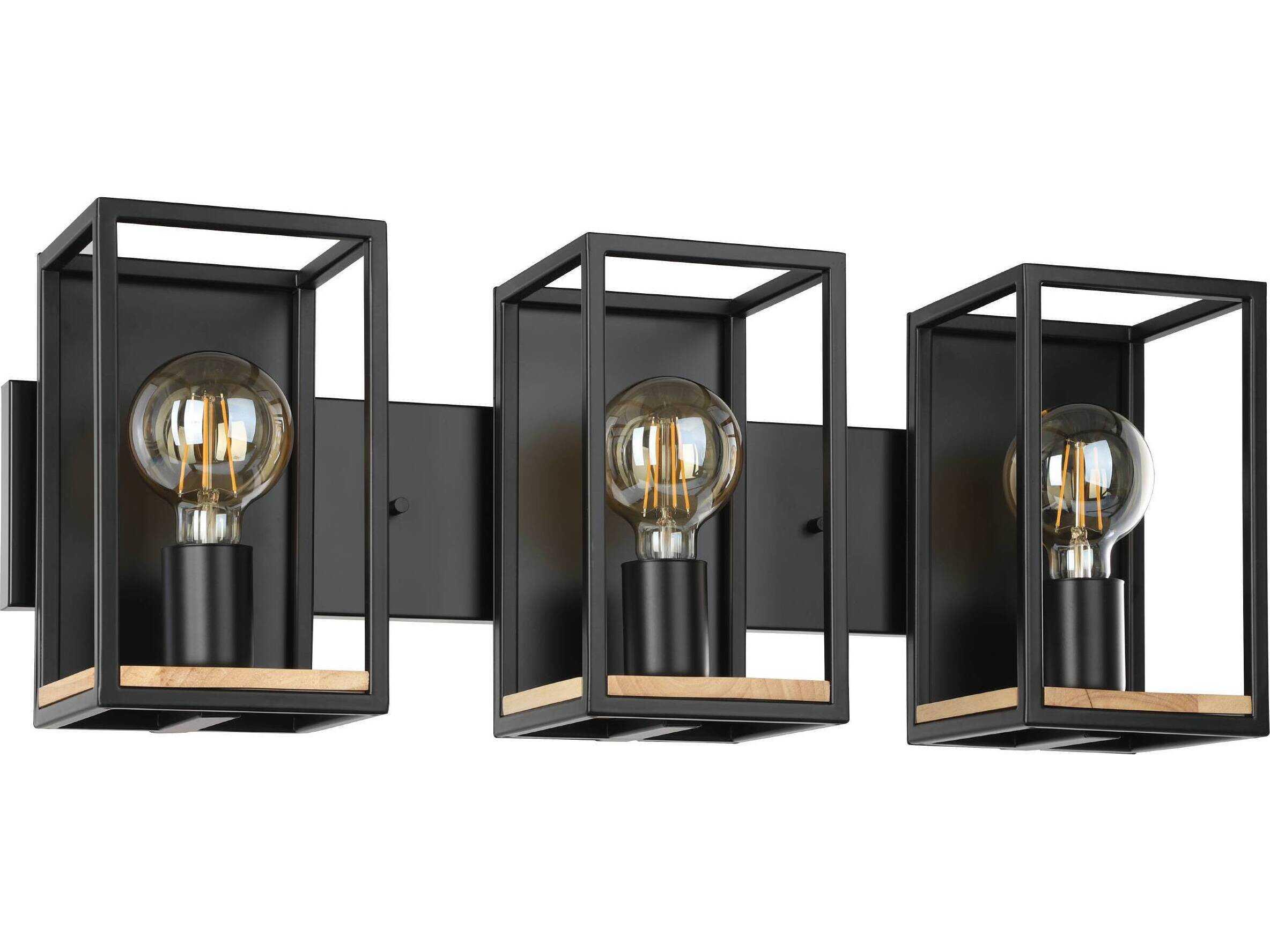 Eglo Libertad 3-Light Black Natural Wood Vanity Light