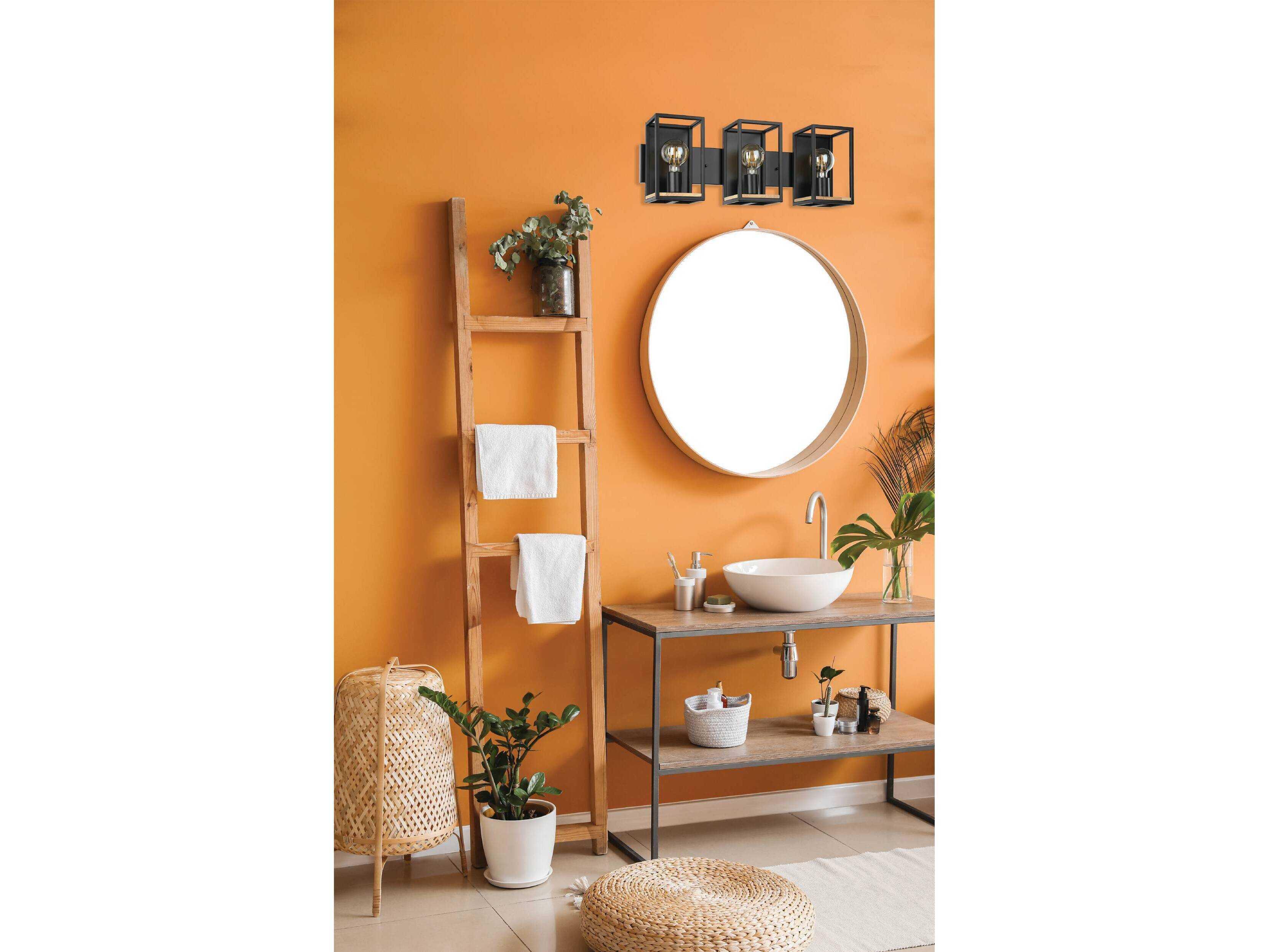 Eglo Libertad 3-Light Black Natural Wood Vanity Light