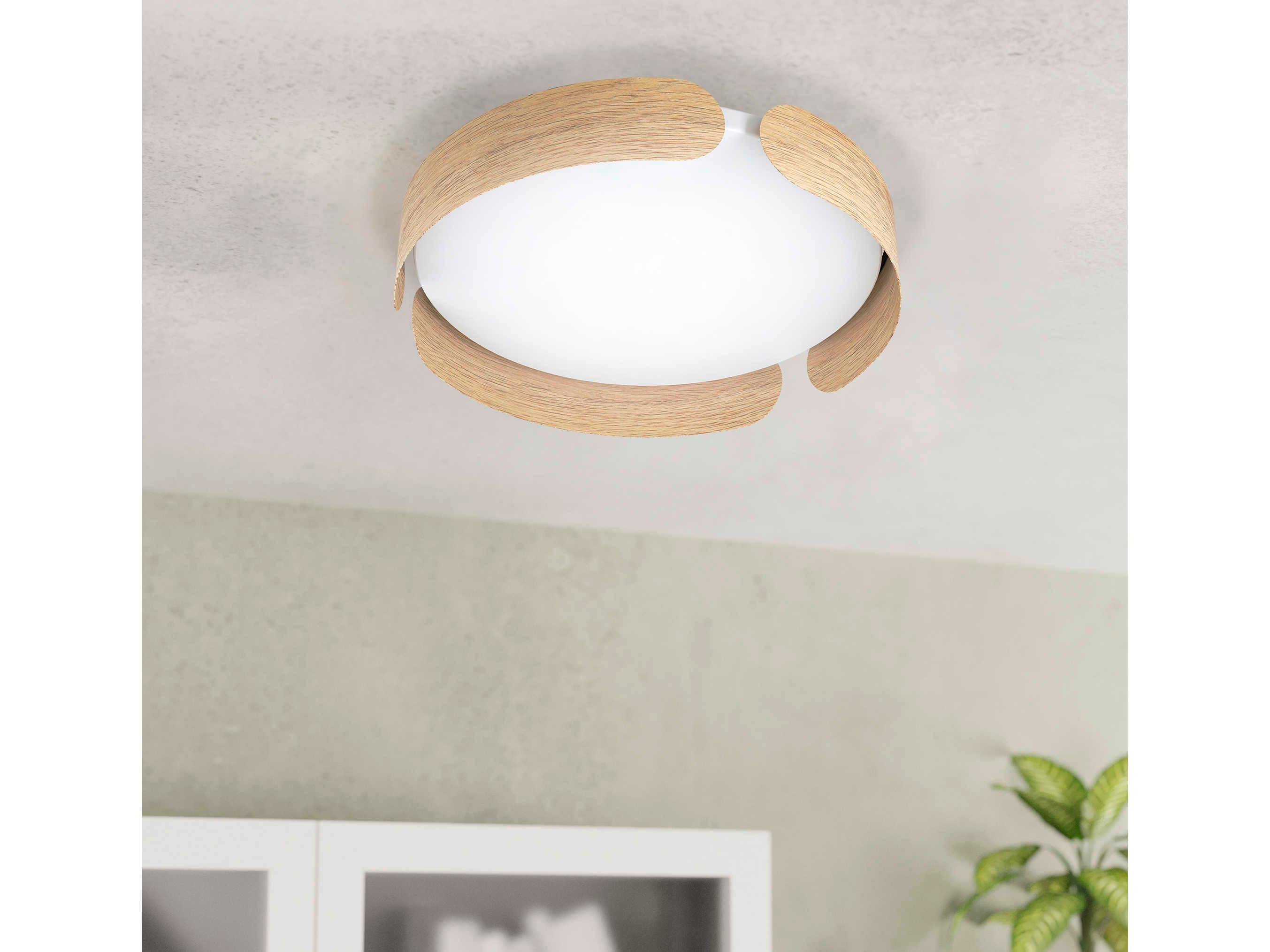 Eglo Valcasotto 1-Light Wood Brown Round Flush Mount