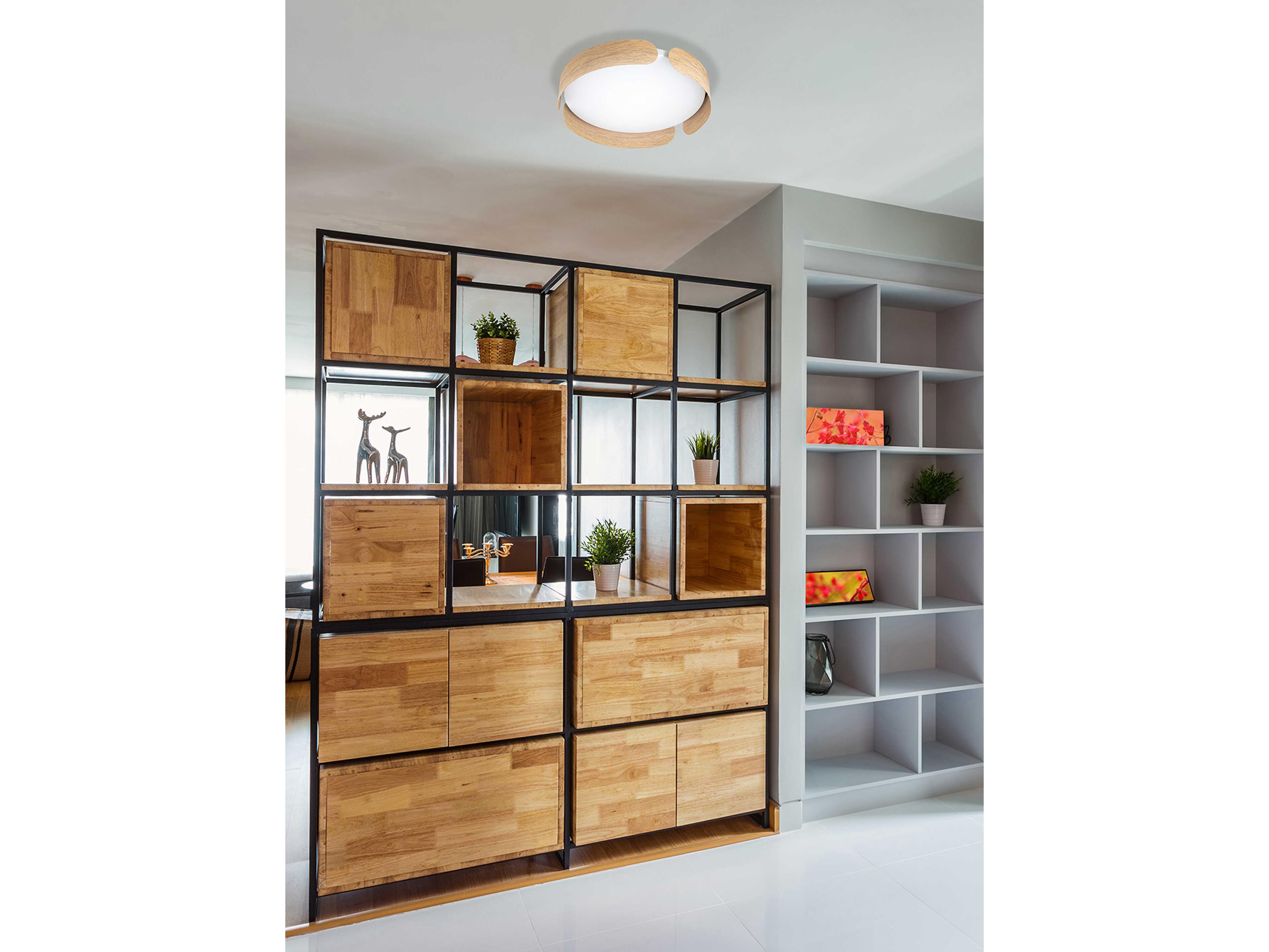 Eglo Valcasotto 1-Light Wood Brown Round Flush Mount