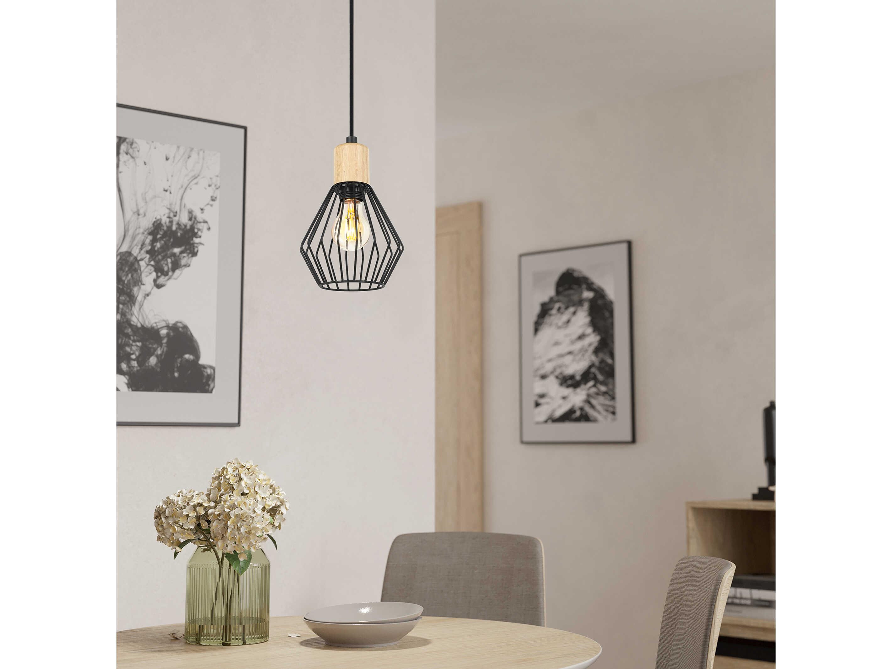 Eglo Palmorla 1-Light Structured Black Wood Geometric Mini Pendant