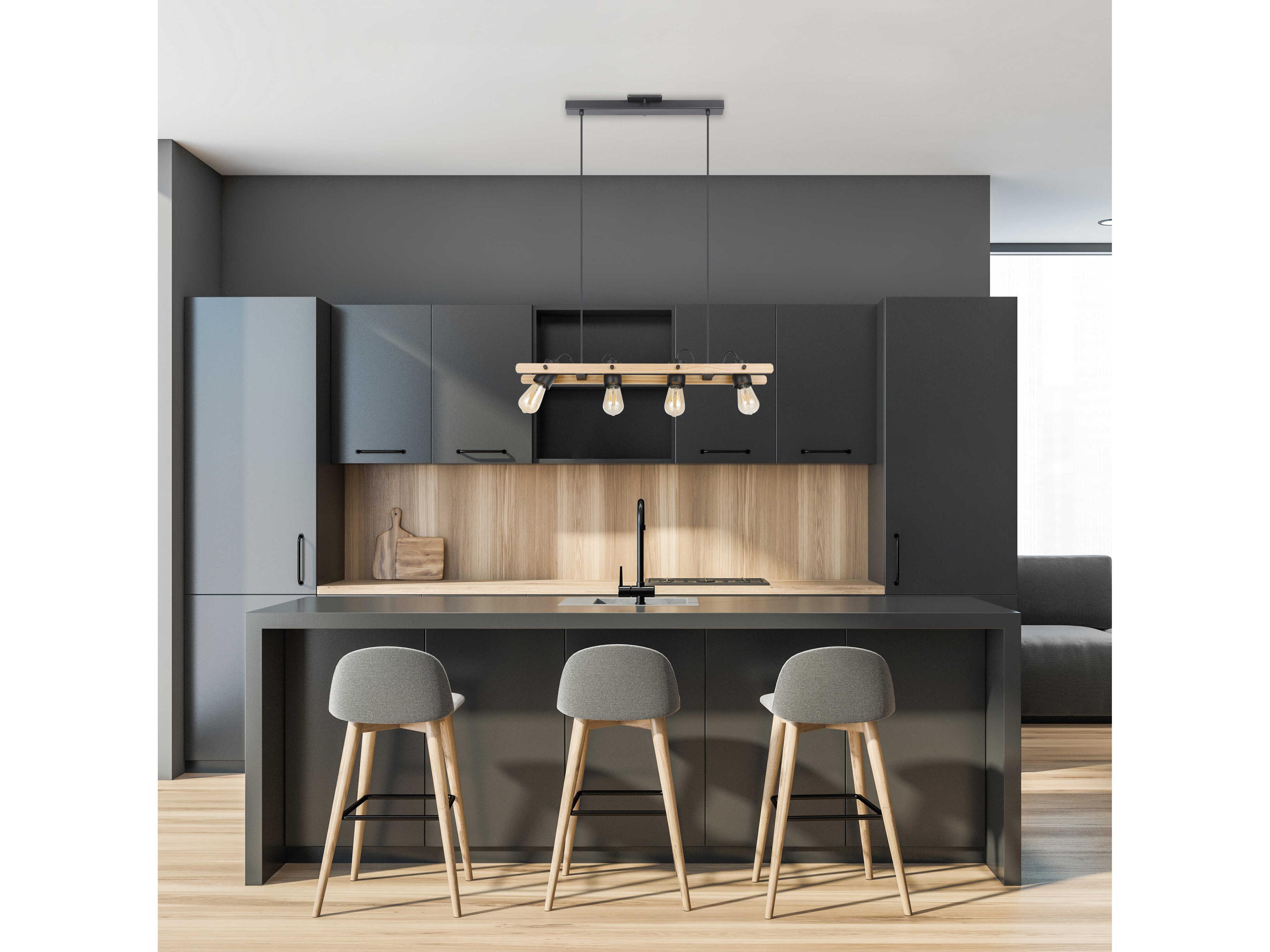 Eglo Plimsoll 4-Light Black Wood Island Pendant