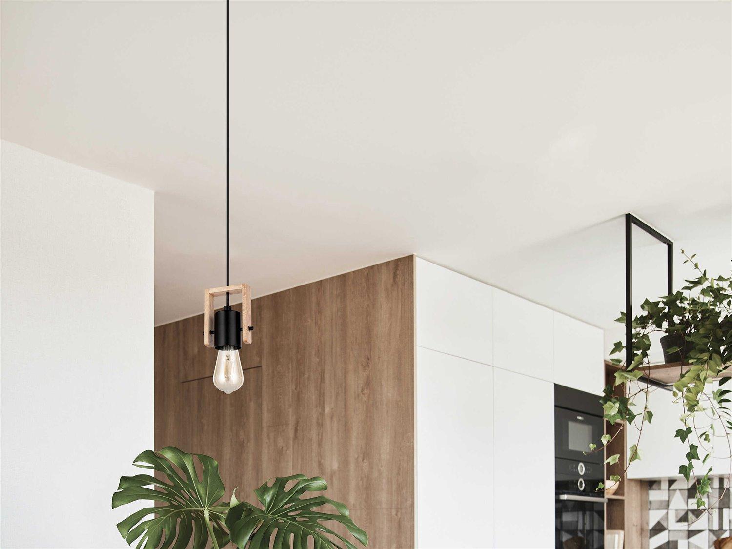 Eglo Plimsoll 1-Light Black Wood Mini Pendant
