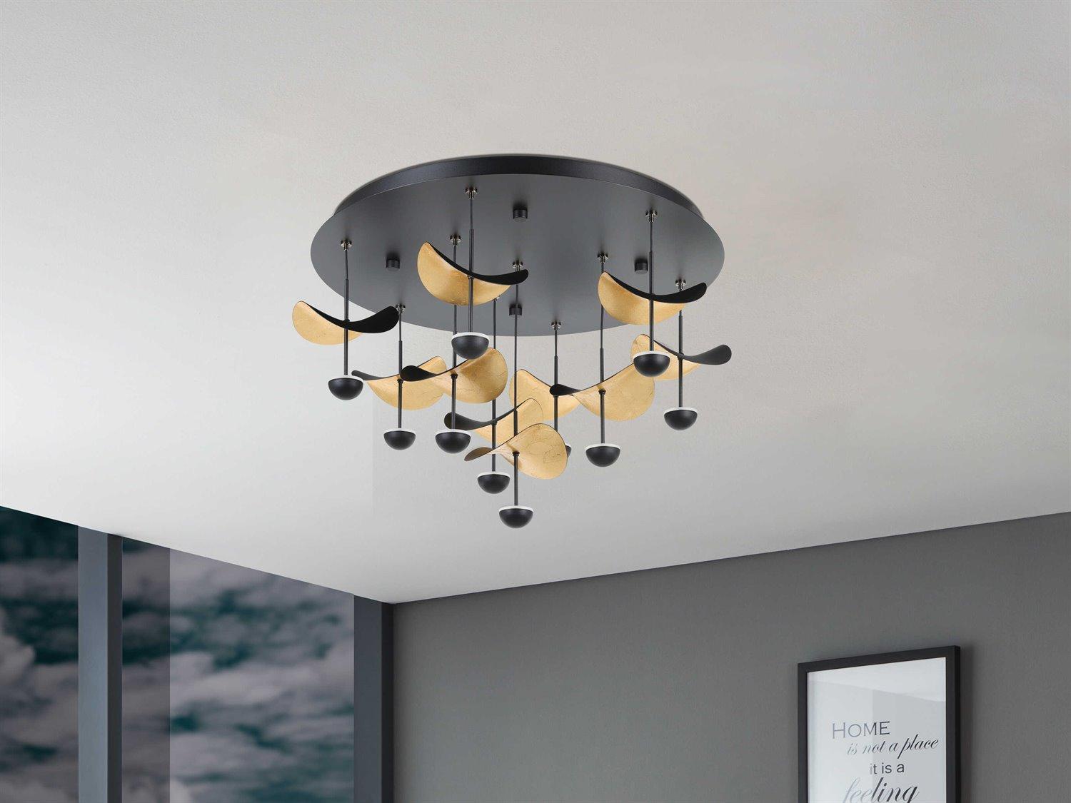 Eglo Dracera 10-Light Black Gold Leaf Geometric Pendant