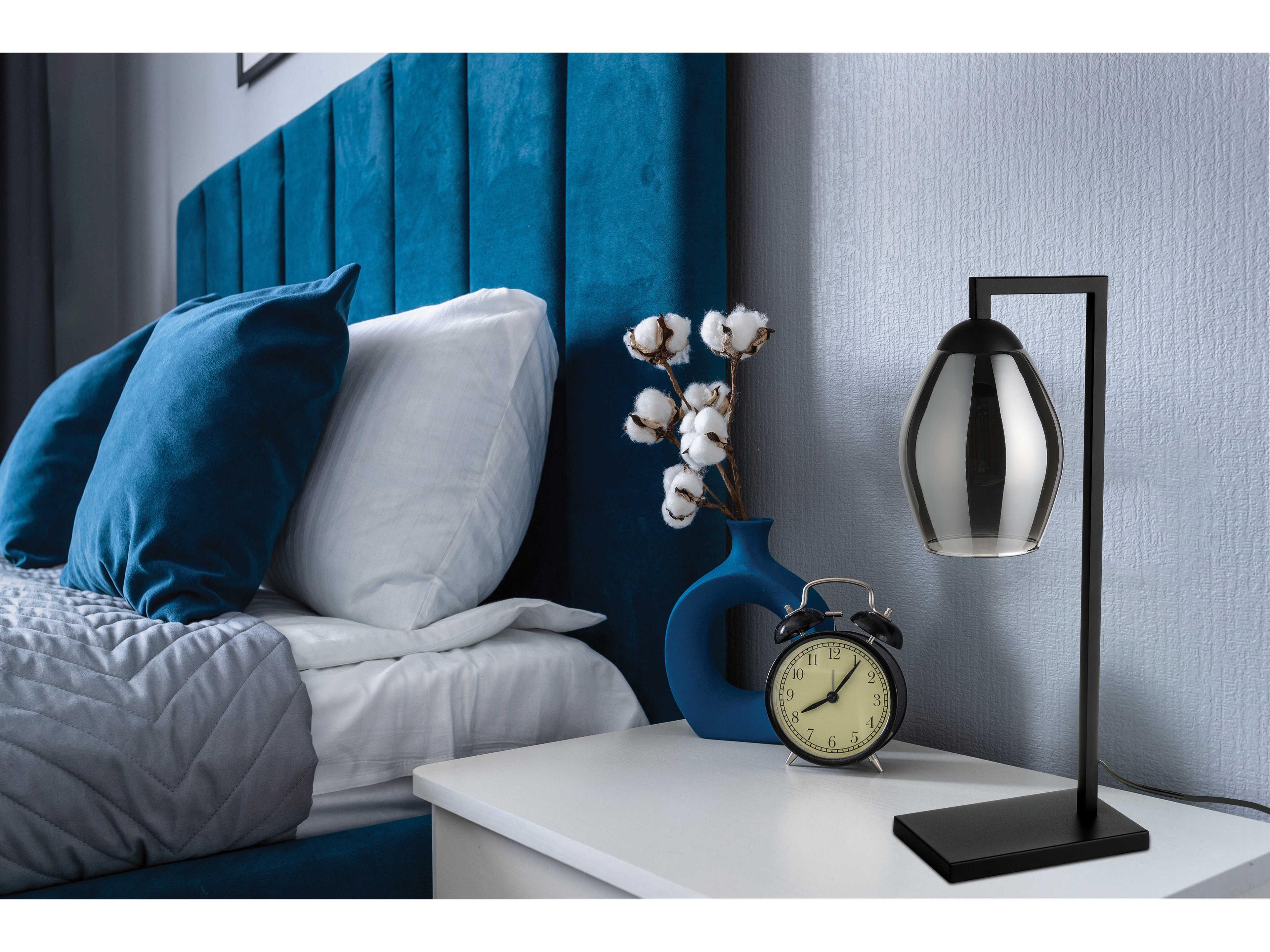 Eglo Estanys Matte Black Chrome Smoked Glass Table Lamp