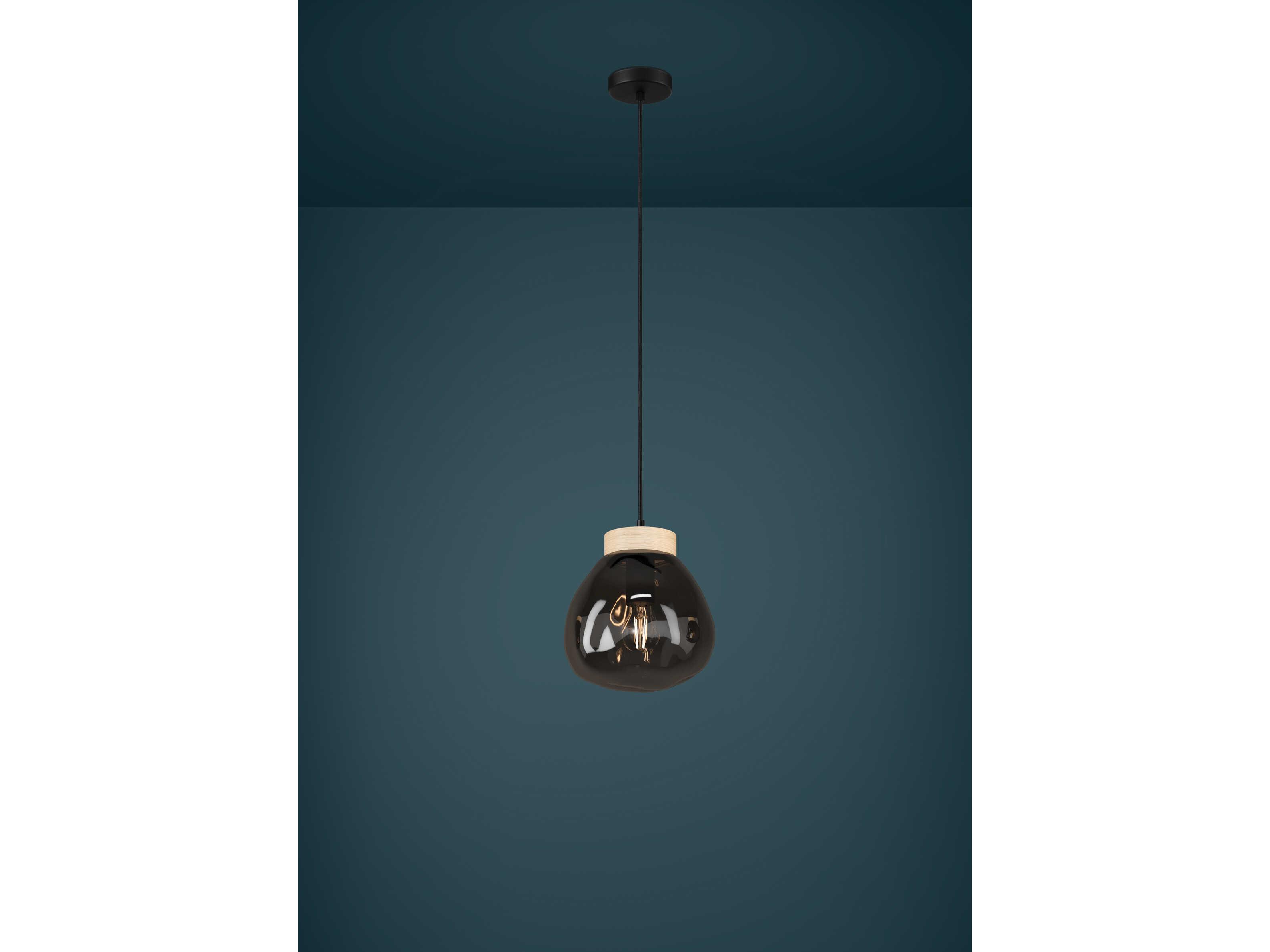 Eglo Magacela 1-Light Black Light Wood Mini Pendant