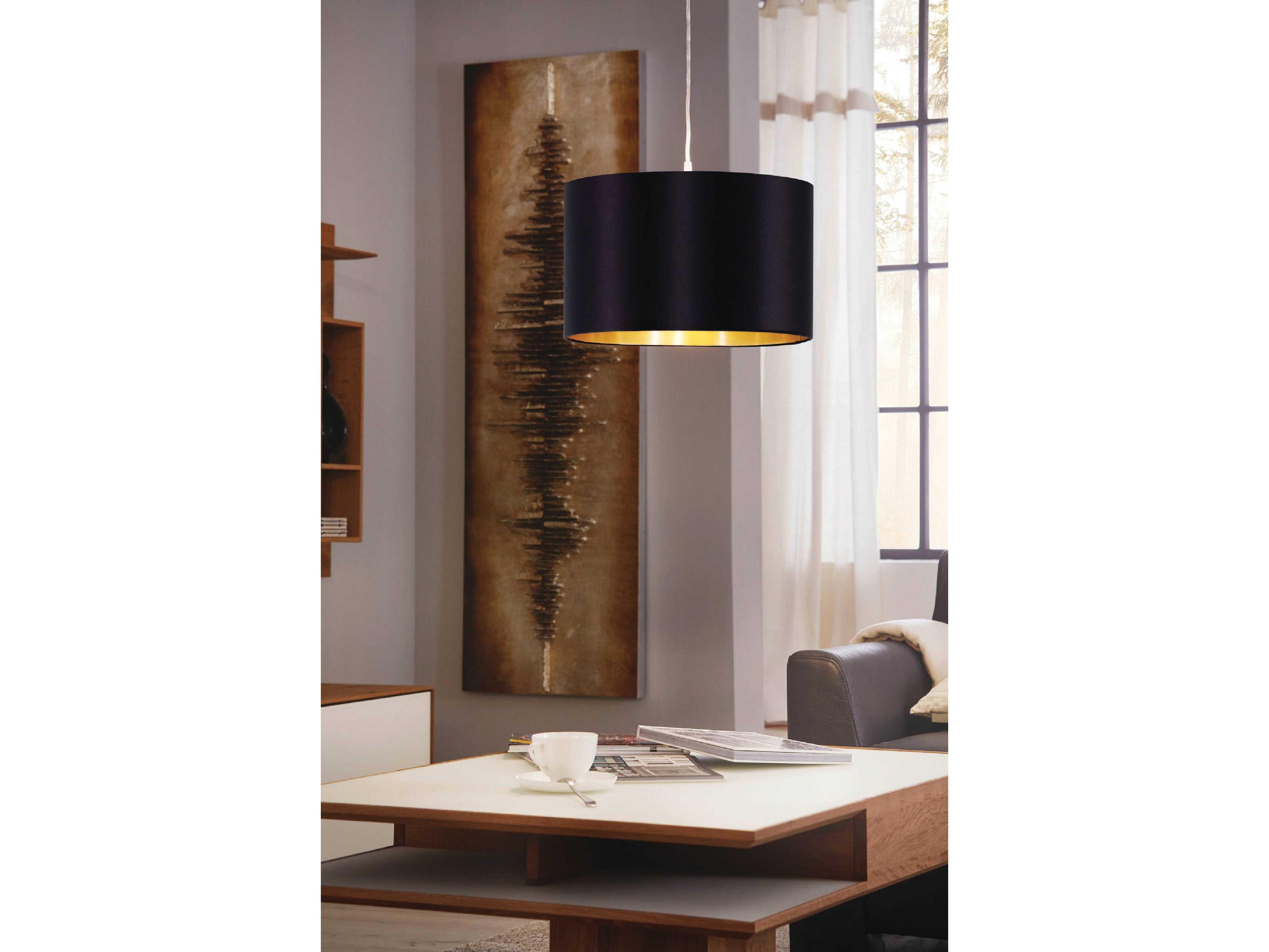 Eglo Maserlo 1-Light Satin Nickel Black Drum Pendant