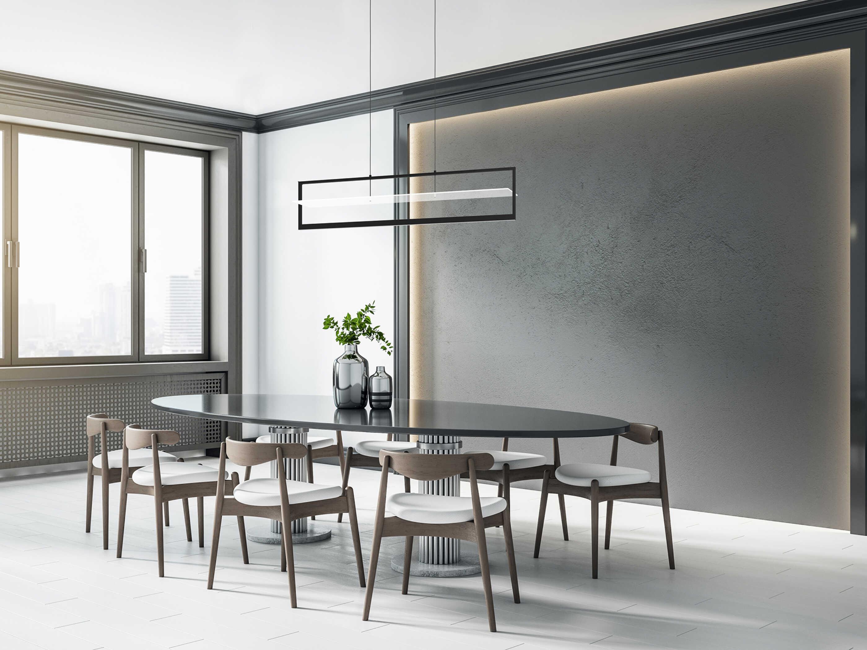 Eglo Farneta 1-Light Structured Black Geometric Linear Island Pendant