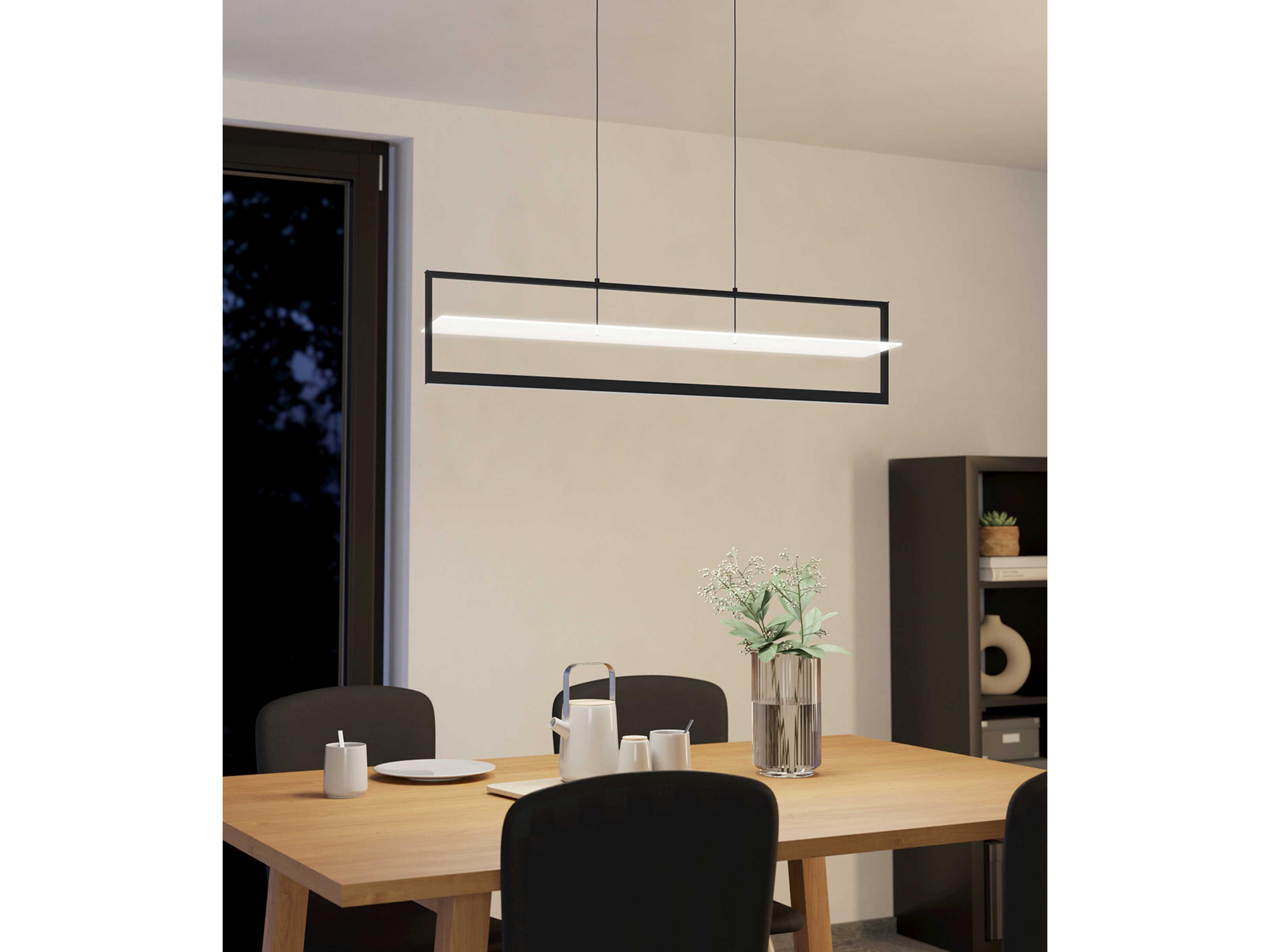 Eglo Farneta 1-Light Structured Black Geometric Linear Island Pendant