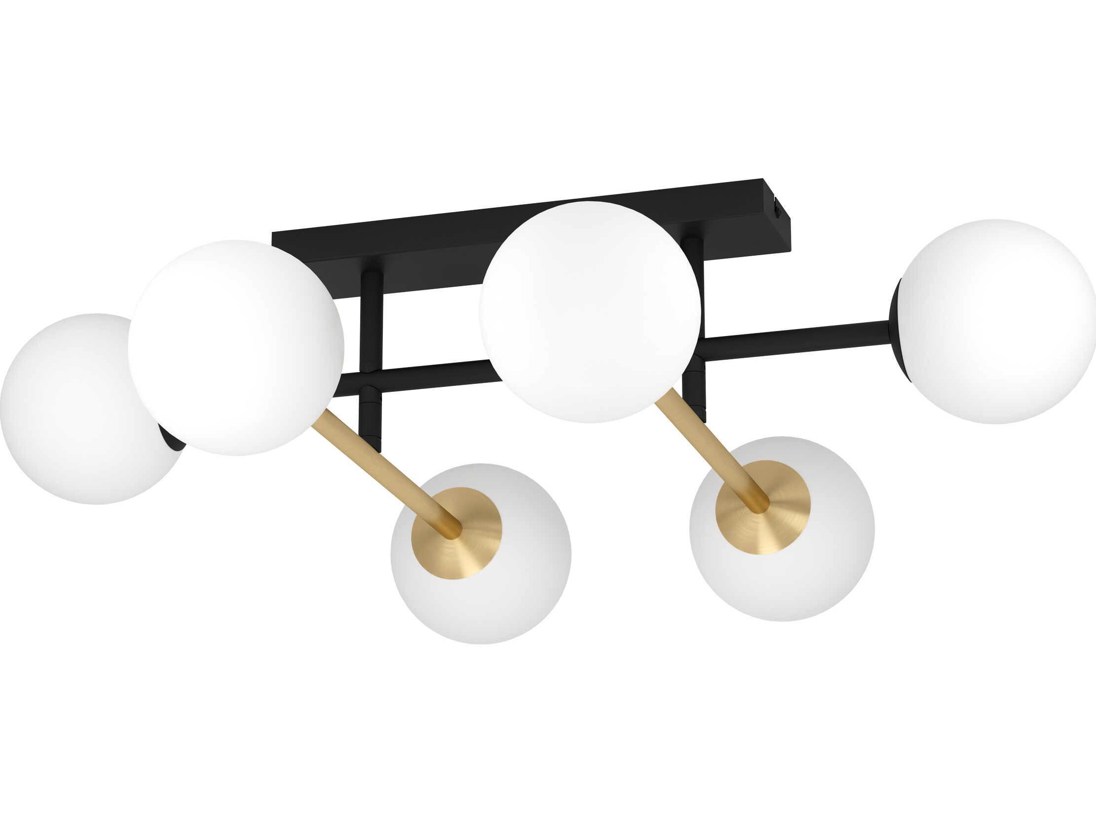 Eglo Paz 6-Light Black Brushed Gold White Globe Semi Flush Mount
