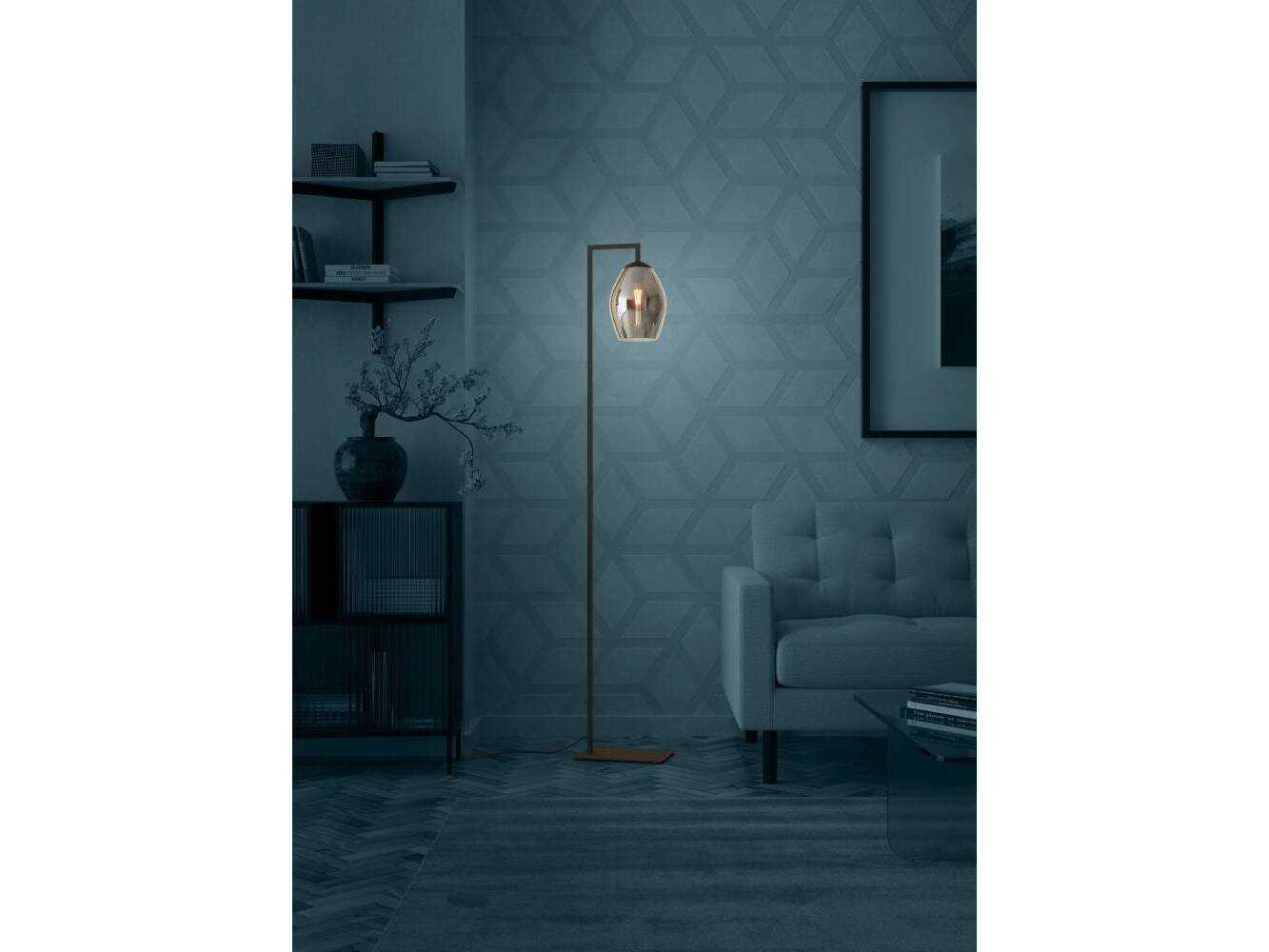 Eglo Estanys Matte Black Chrome Smoked Glass Floor Lamp