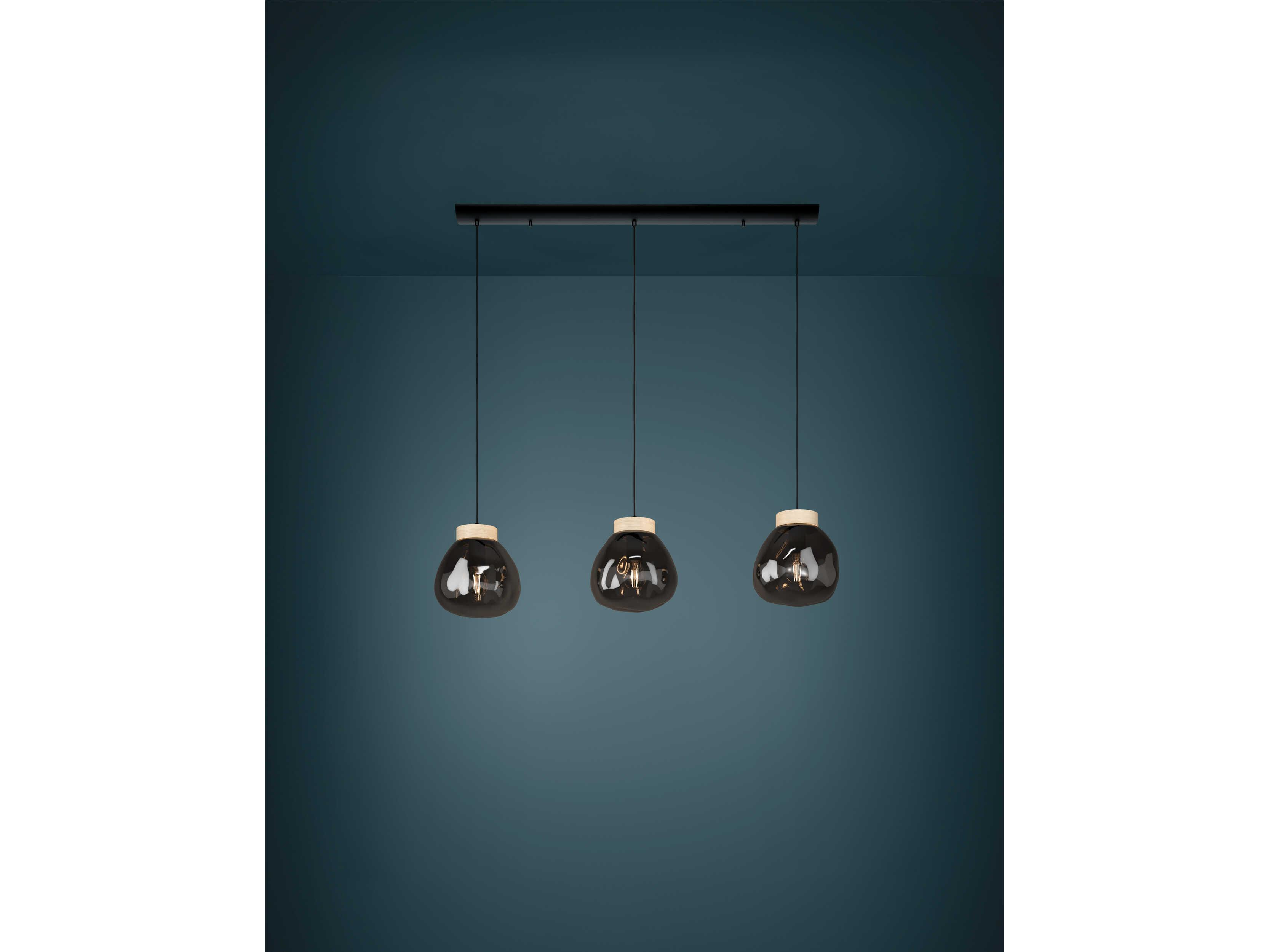 Eglo Magacela 3-Light Black Light Wood Island Pendant