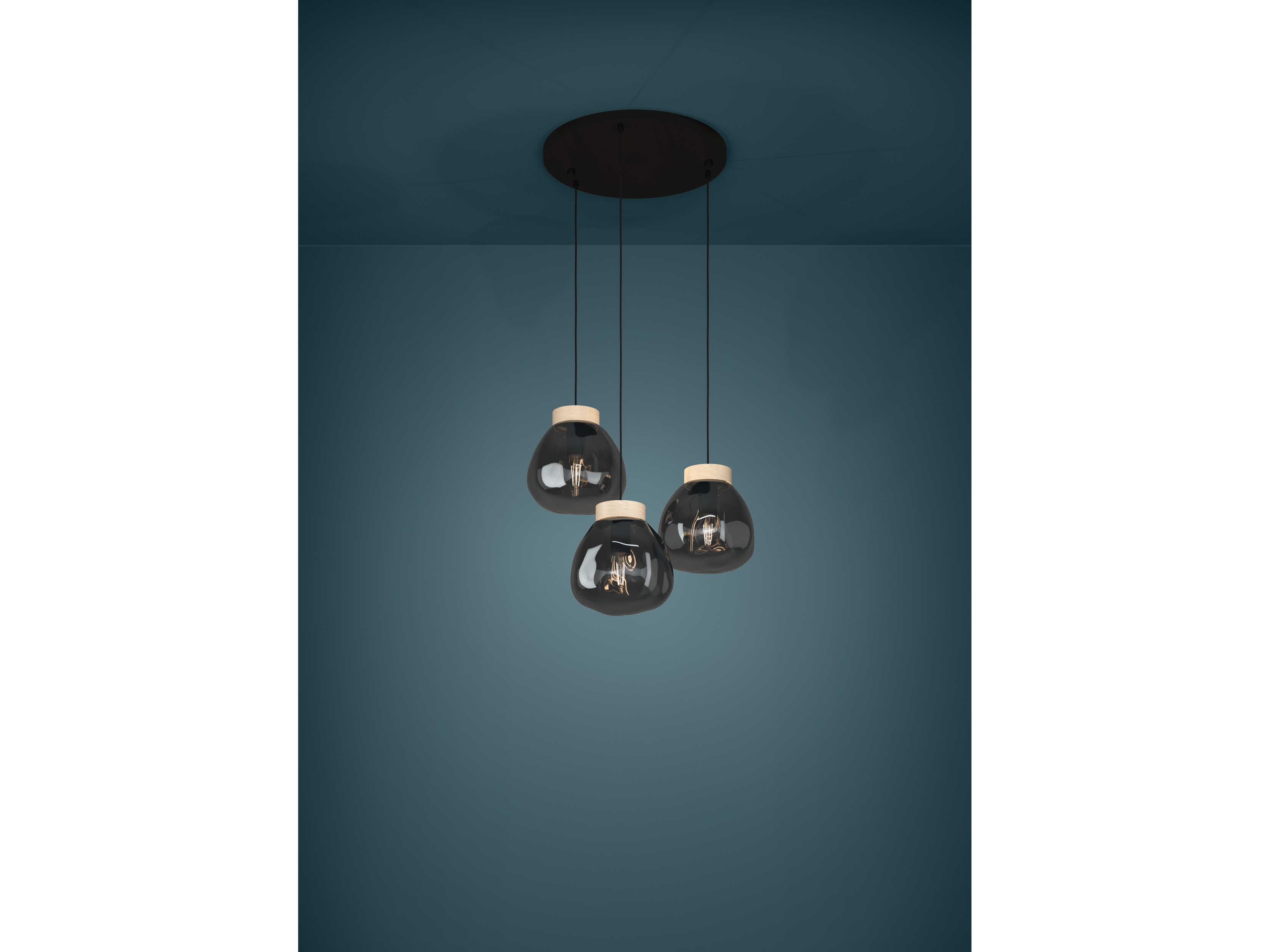 Eglo Magacela 3-Light Black Light Wood Pendant