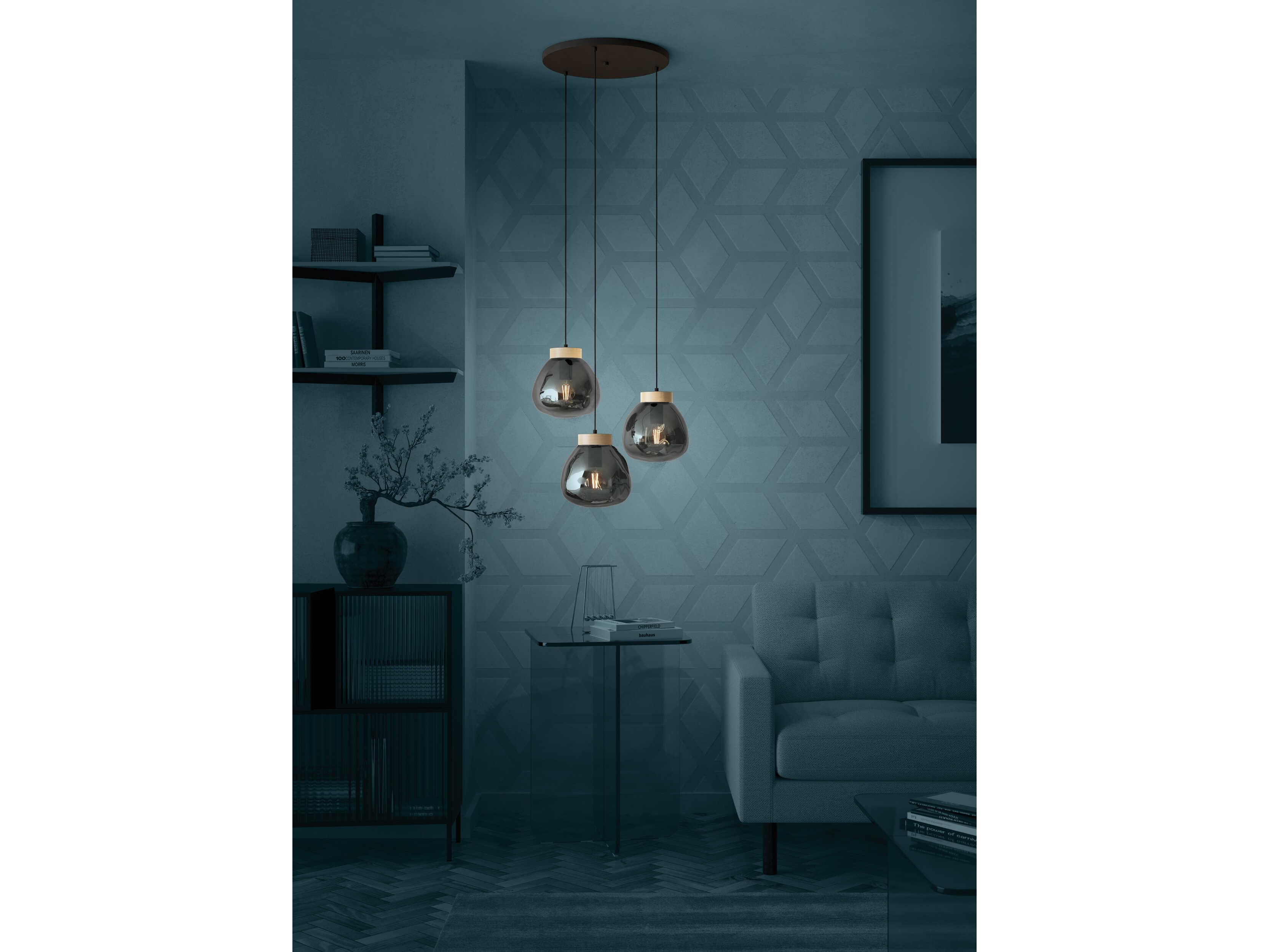 Eglo Magacela 3-Light Black Light Wood Pendant