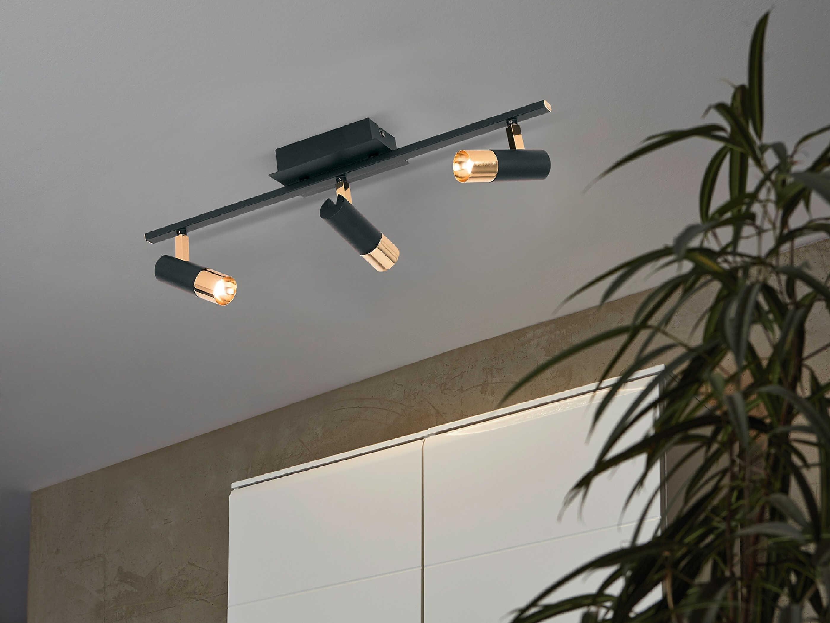 Eglo Tomares 3-Light Black Gold Cylinder Linear Track & Rail Light