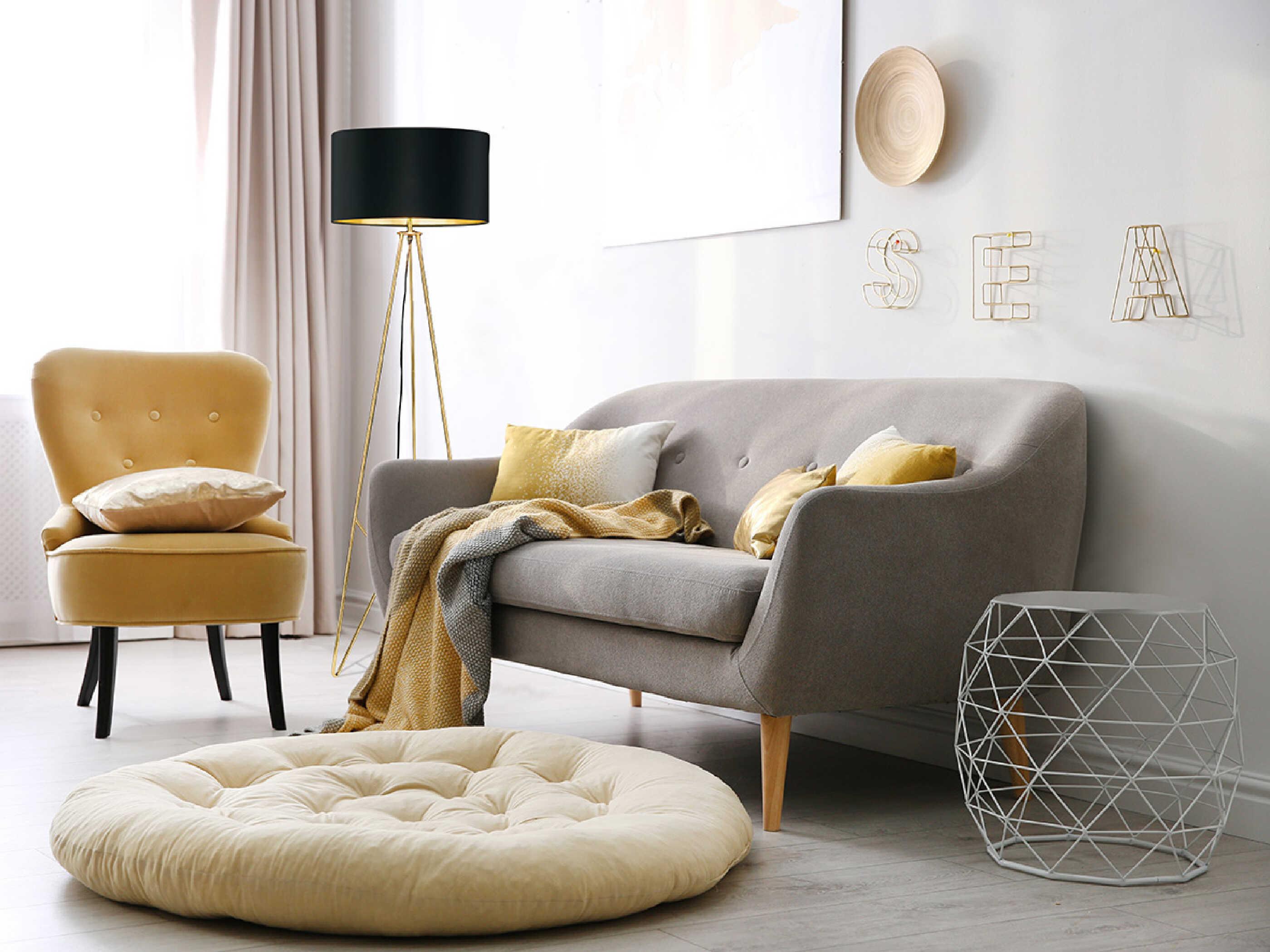 Eglo Camporale Gold Black Exterior Interior Fabric Floor Lamp