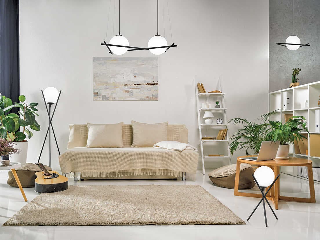 Eglo Salvezinas Matte Black White Glass Floor Lamp