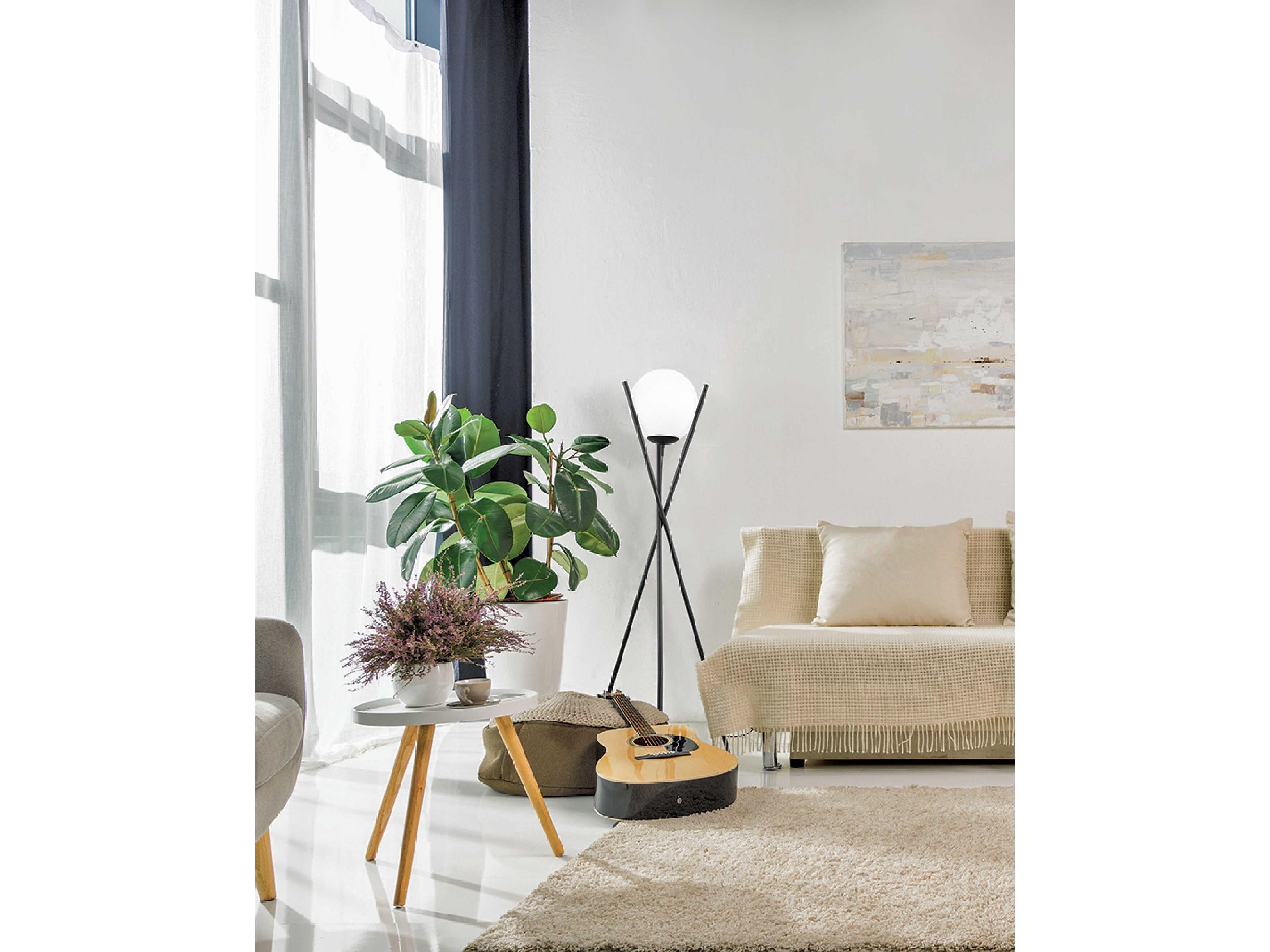 Eglo Salvezinas Matte Black White Glass Floor Lamp