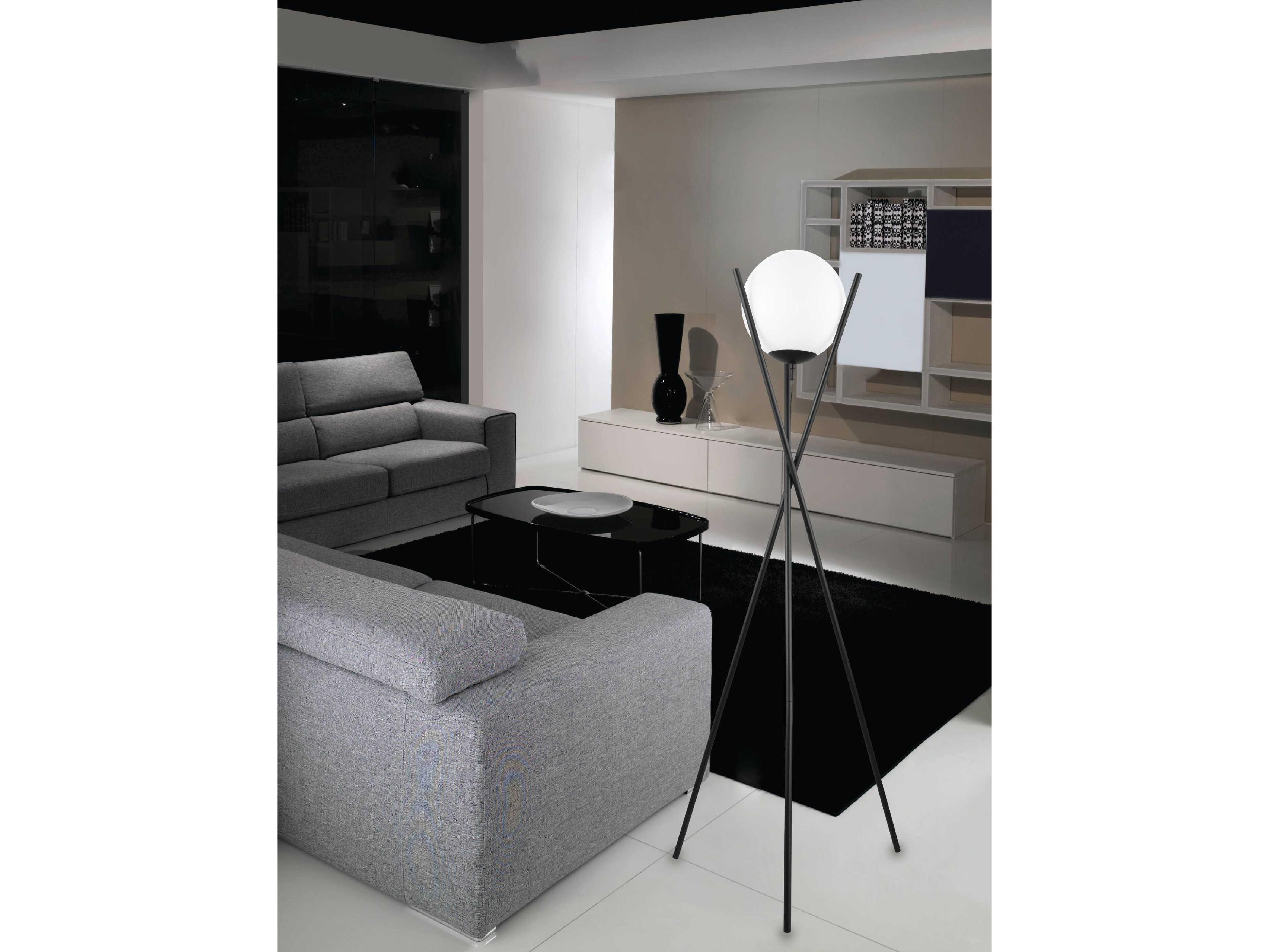 Eglo Salvezinas Matte Black White Glass Floor Lamp
